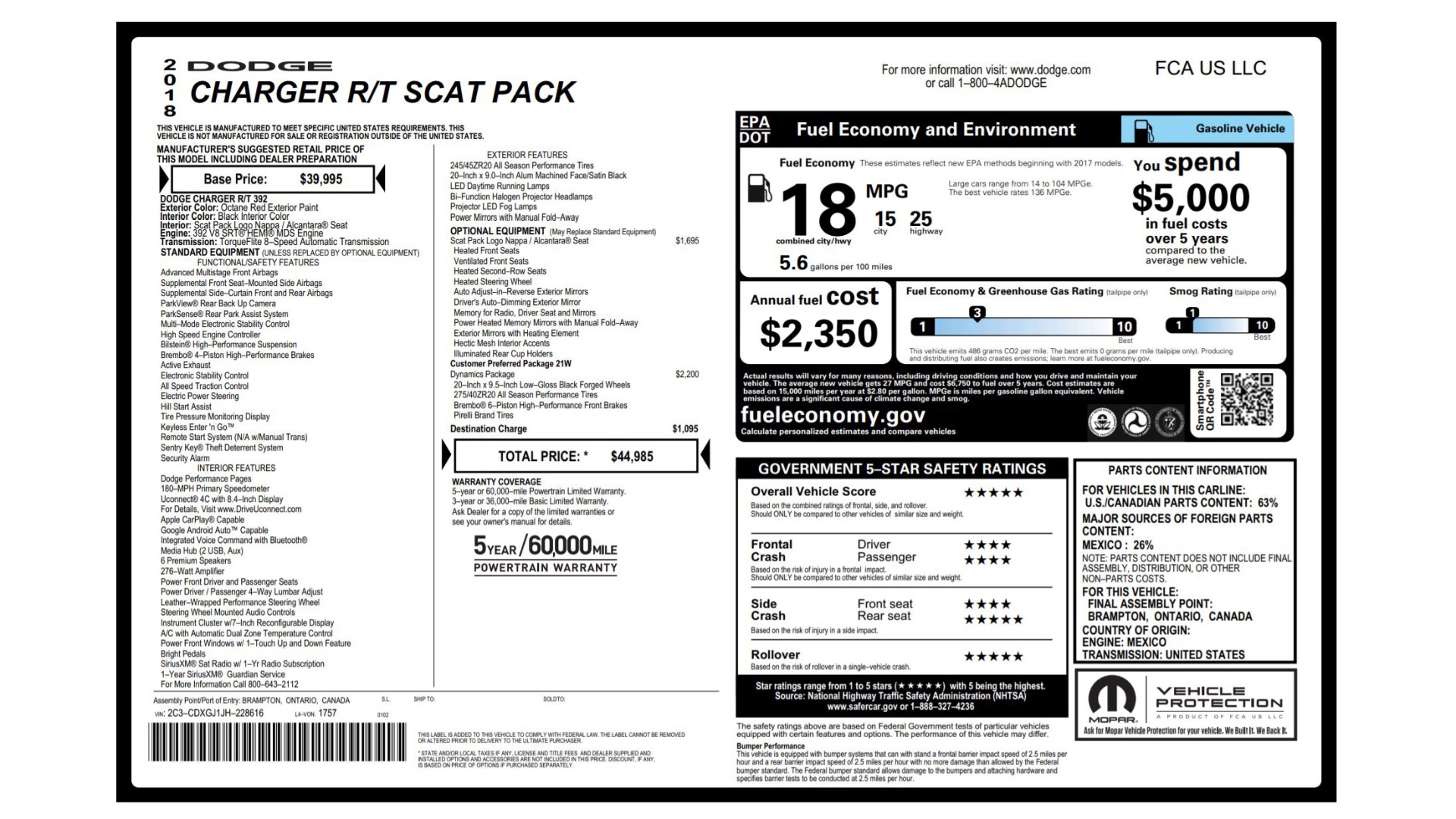 Used 2018 Dodge CHARGER R/T SCAT PACK / 6.4L 485HP / 8-SPD AUTO / HEATED / REARVIEW for sale Sold at Formula Imports in Charlotte NC 28227 95