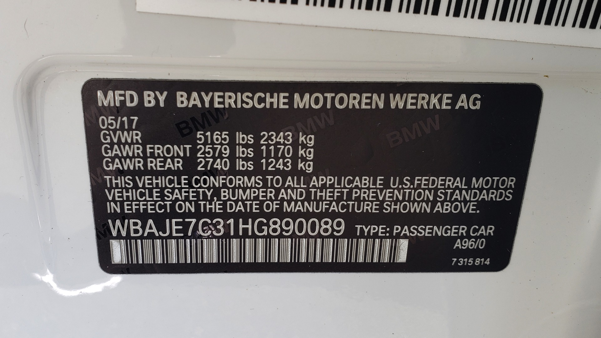 Used 2017 BMW 5 SERIES 540I XDRIVE PREMIUM / NAV / DRVR ASST / CLD WTHR / REARVIEW for sale Sold at Formula Imports in Charlotte NC 28227 87