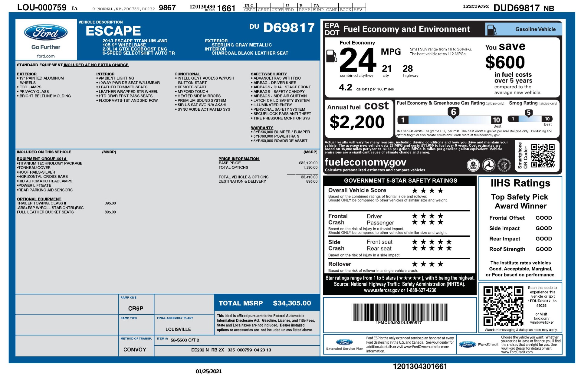 Used 2013 Ford ESCAPE TITANIUM 4WD / 2.0L I4 / 6-SPD AUTO / TECH PKG / TOW PKG for sale Sold at Formula Imports in Charlotte NC 28227 1