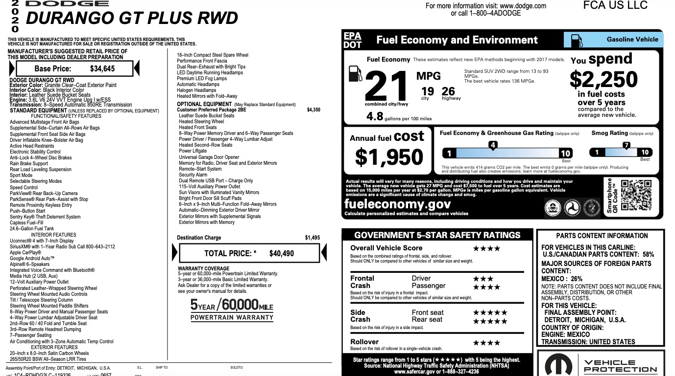 Used 2020 Dodge Durango GT PLUS / HEATED SEATS / SUEDE LEATHER / 3 ROW SEATING / REMOTE START for sale $27,995 at Formula Imports in Charlotte NC 28227 54