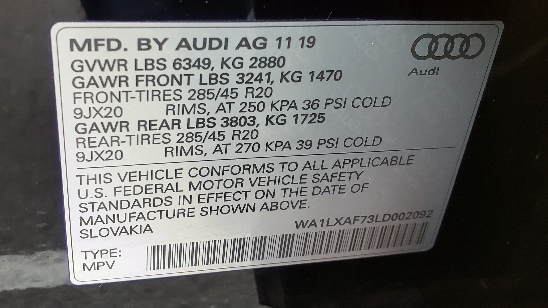 Used 2020 Audi Q7 PREMIUM PLUS / NAV / SUNROOF / 3-ROW / REARVIEW for sale Sold at Formula Imports in Charlotte NC 28227 95
