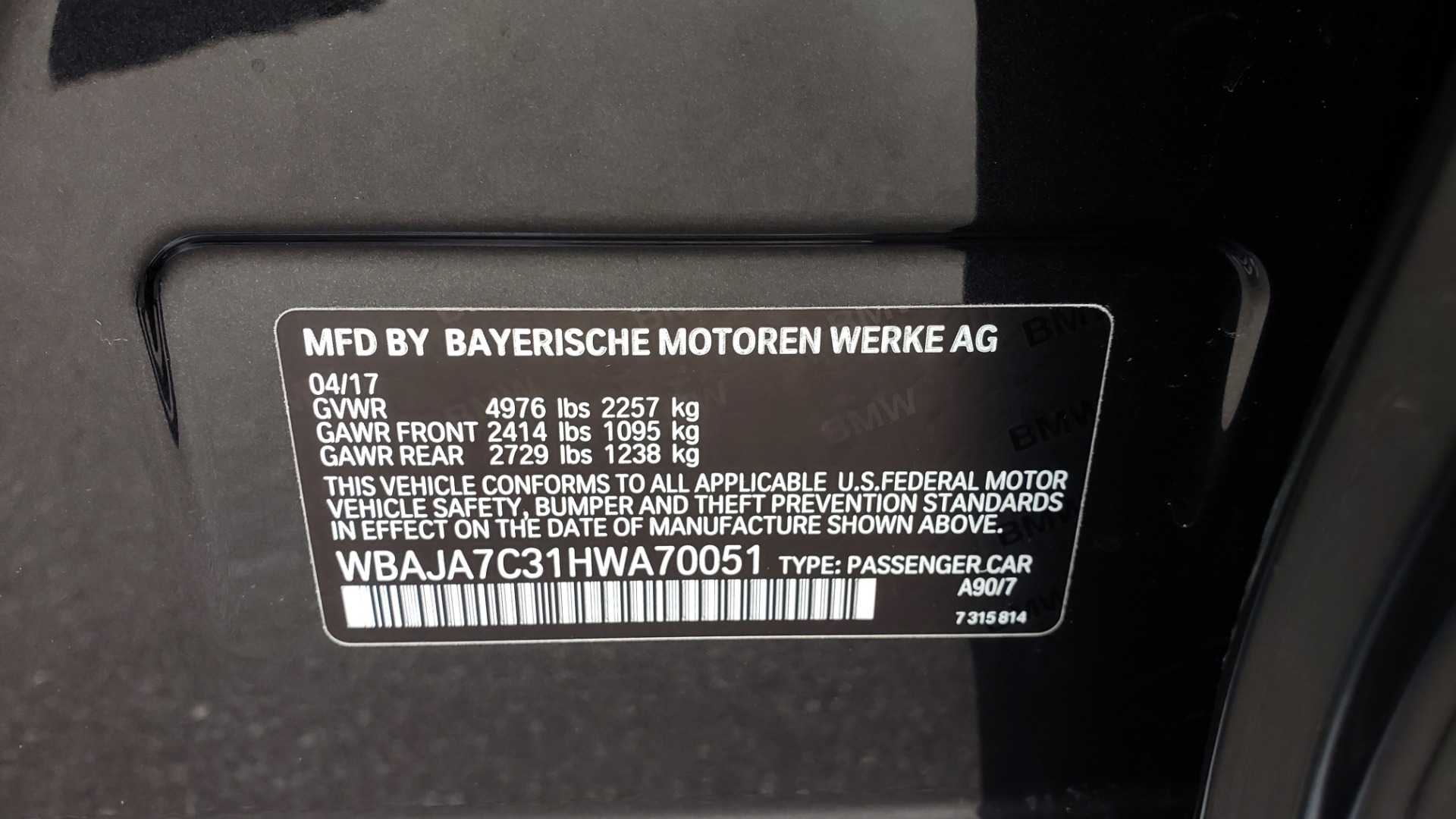 Used 2017 BMW 5 SERIES 530IXDRIVE / PREM PKG / DRVR ASST PLUS / CLD WTHR / APPLE CARPLAY for sale Sold at Formula Imports in Charlotte NC 28227 87