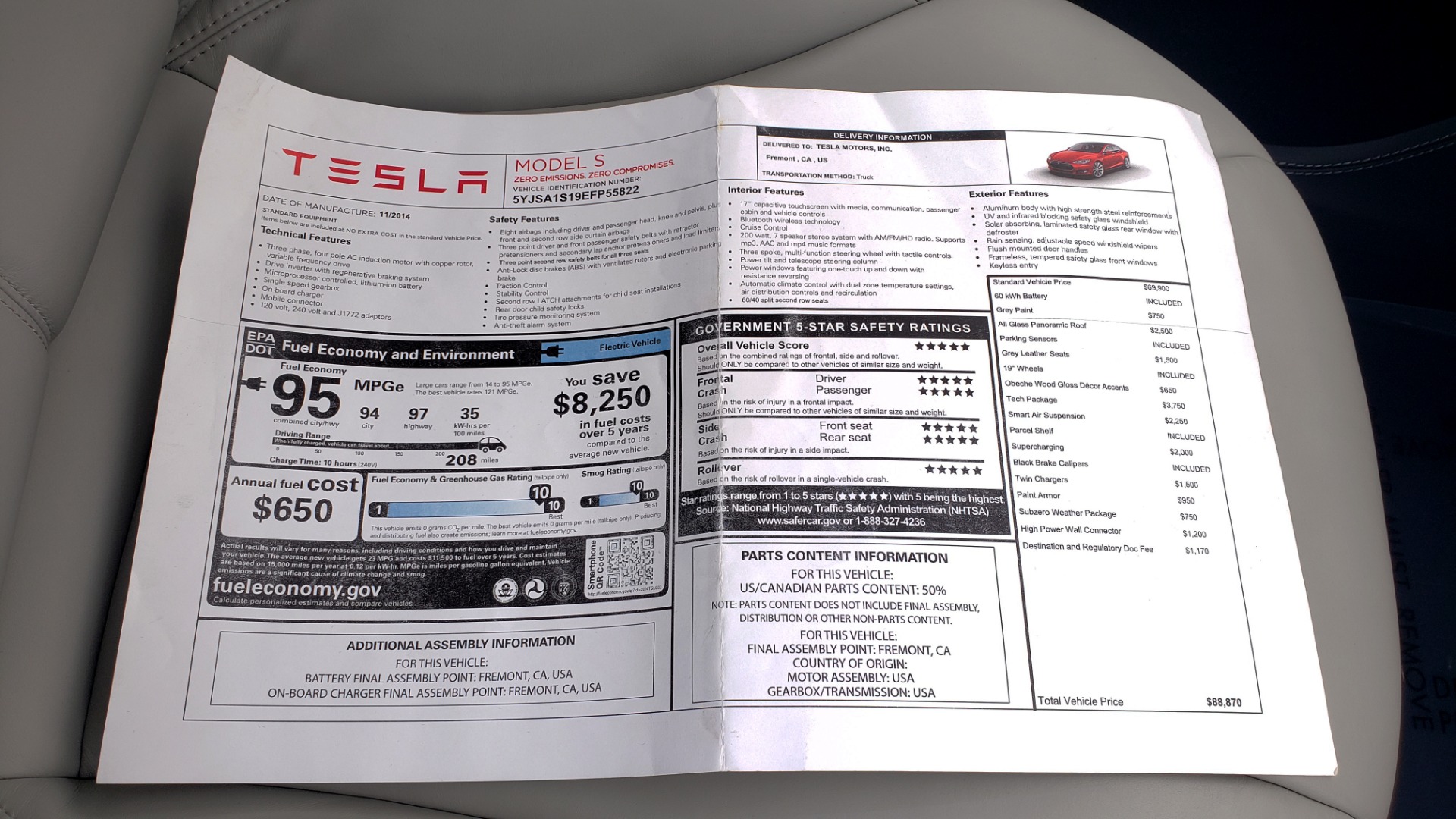 Used 2014 Tesla MODEL S 60 kWh BATTERY / TECH / NAV / SUBZERO / SUNROOF / REARVIEW for sale Sold at Formula Imports in Charlotte NC 28227 74