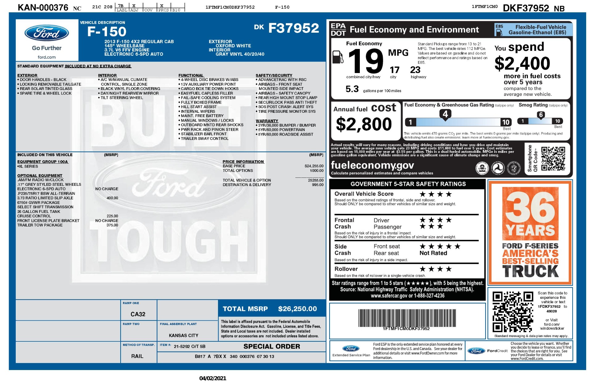 Used 2013 Ford F-150 XL 4X2 REG CAB / 3.7L V6 / 6-SPD AUTO / WORK TRUCK for sale Sold at Formula Imports in Charlotte NC 28227 49