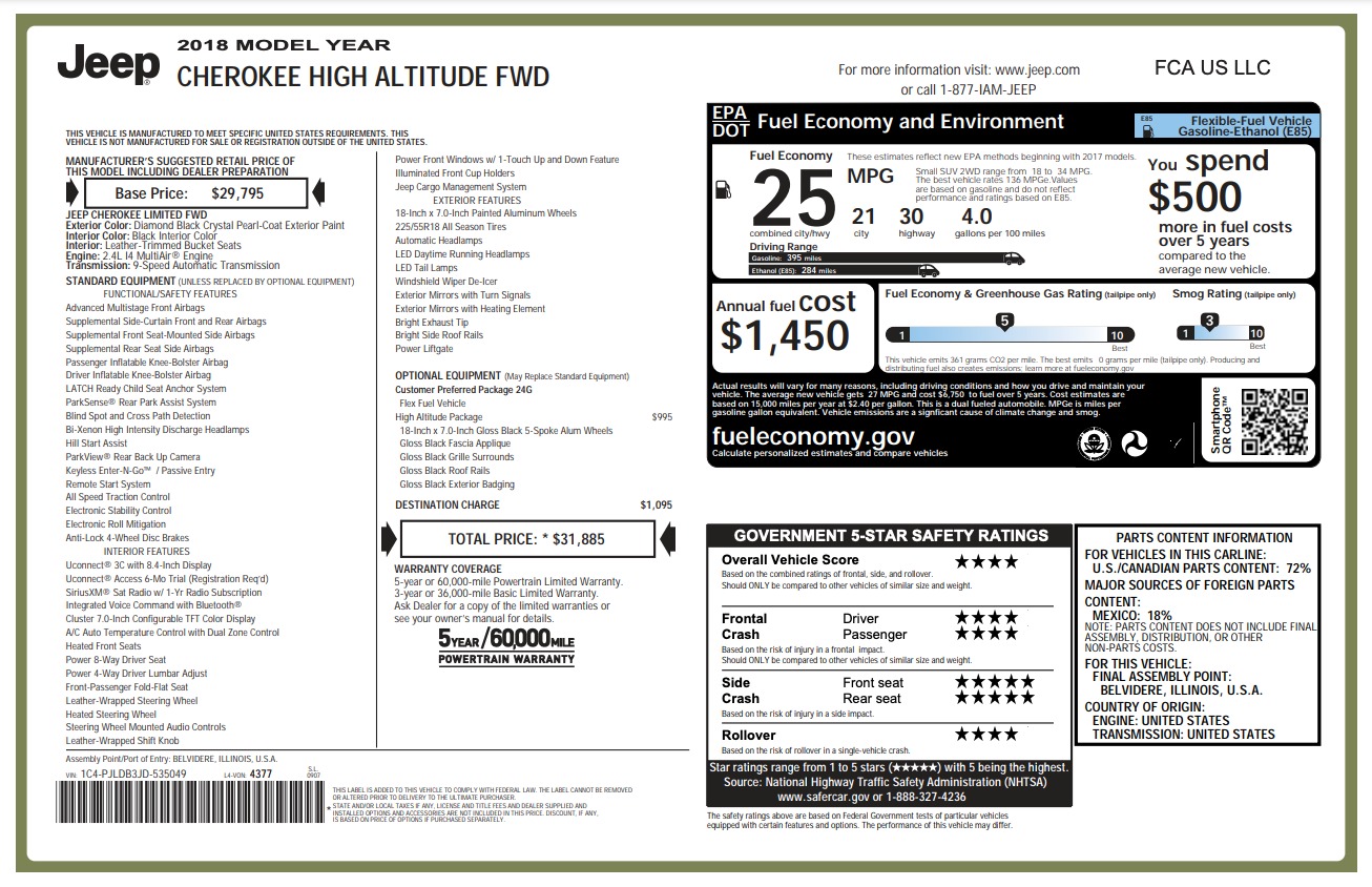 Used 2018 Jeep Cherokee Limited LIMITED / HIGH ALTITUDE PKG / 18IN WHEELS for sale Sold at Formula Imports in Charlotte NC 28227 63