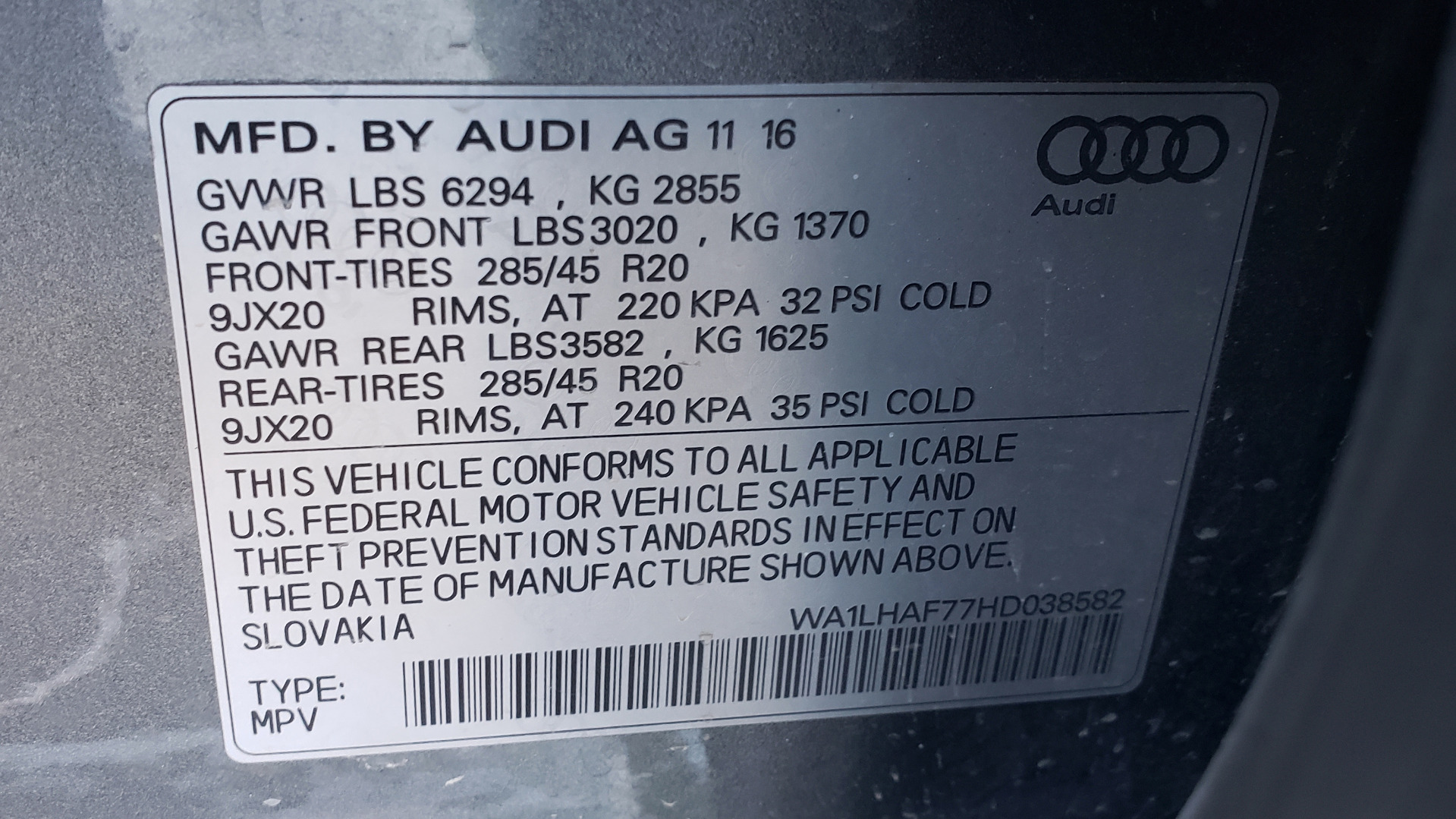 Used 2017 Audi Q7 PREMIUM PLUS / 2.0T TIPTRONIC / NAV / PANO-ROOF / 3-ROW / REARVIEW for sale Sold at Formula Imports in Charlotte NC 28227 95
