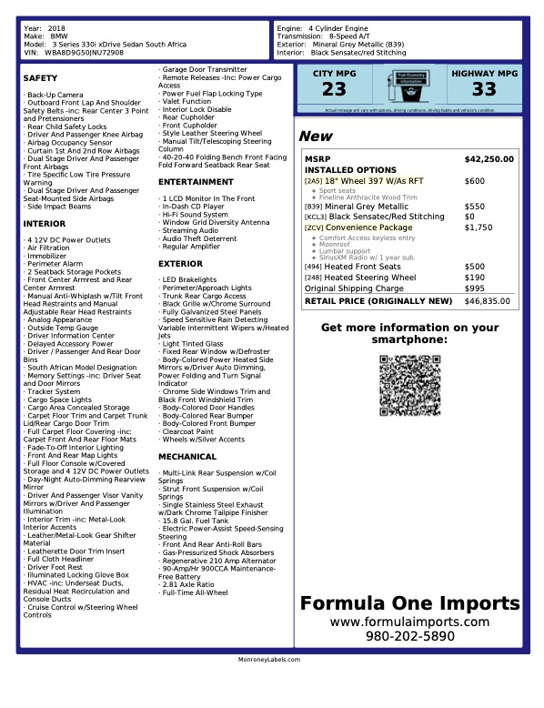 Used 2018 BMW 3 SERIES 330I XDRIVE / CONV PKG / SUNROOF / SPORT STS / HTD STS / REARVIE for sale Sold at Formula Imports in Charlotte NC 28227 52
