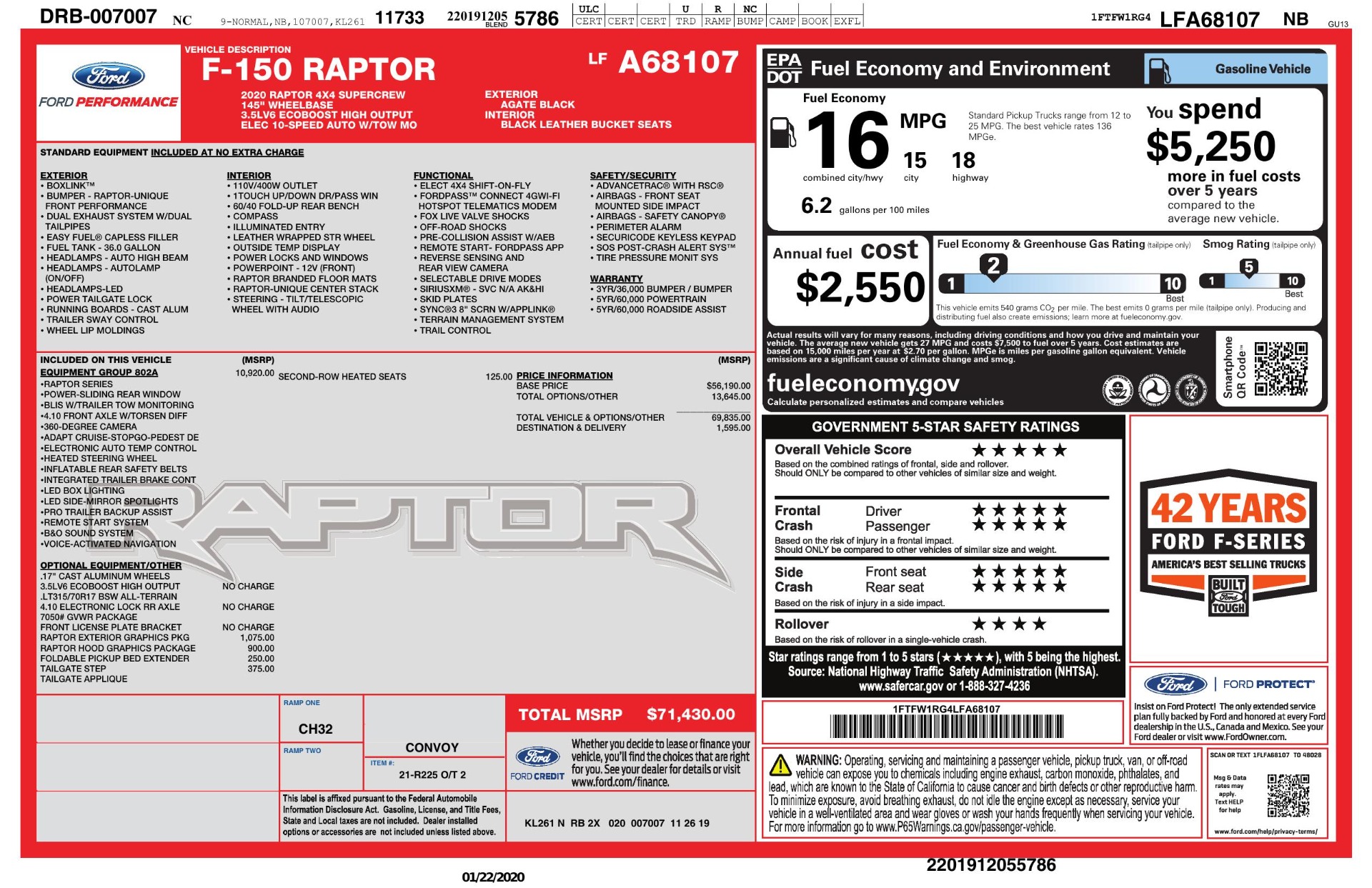 Used 2020 Ford F-150 RAPTOR 4X4 SUPERCREW / NAV / B&O SOUND / SUNROOF / REARVIEW for sale Sold at Formula Imports in Charlotte NC 28227 101
