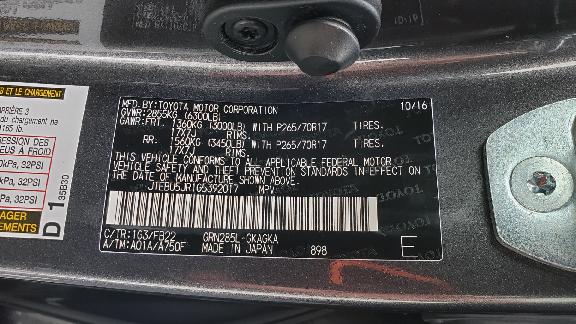 Used 2016 Toyota 4RUNNER 4X4 SR5 V6 / ENTUNE PREMIUM AUDIO W/NAVIGATION for sale Sold at Formula Imports in Charlotte NC 28227 84