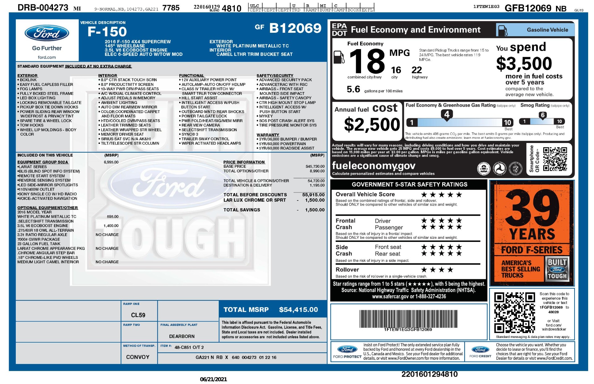 Used 2016 Ford F-150 LARIAT 4X4 / 3.5L V6 / 6-SPD AUTO / BLIS / SONY / NAV / REARVIEW for sale Sold at Formula Imports in Charlotte NC 28227 83