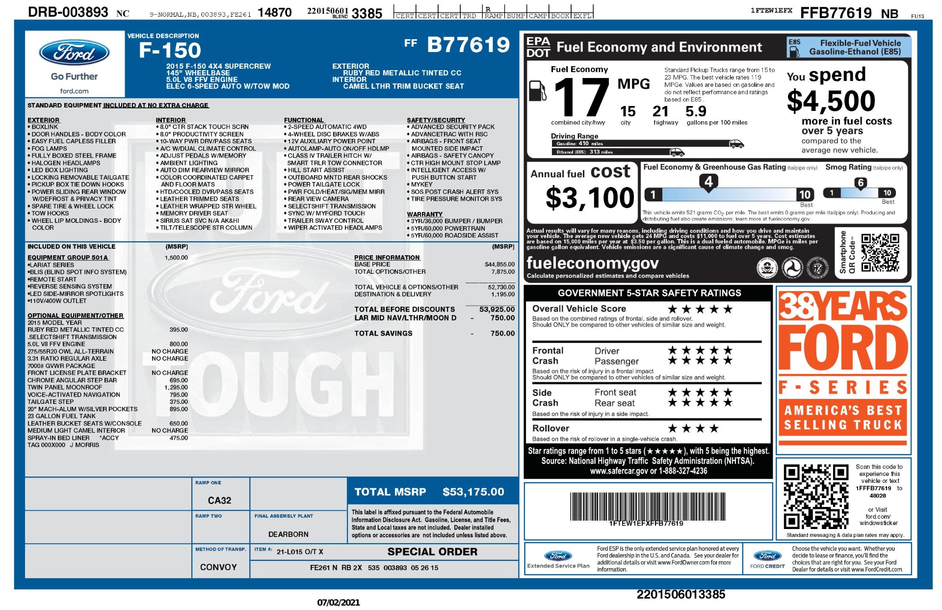 Used 2015 Ford F-150 LARIAT 4X4 SUPERCREW / 5.0L V8 / AUTO / NAV / SUNROOF / REARVIEW for sale Sold at Formula Imports in Charlotte NC 28227 91