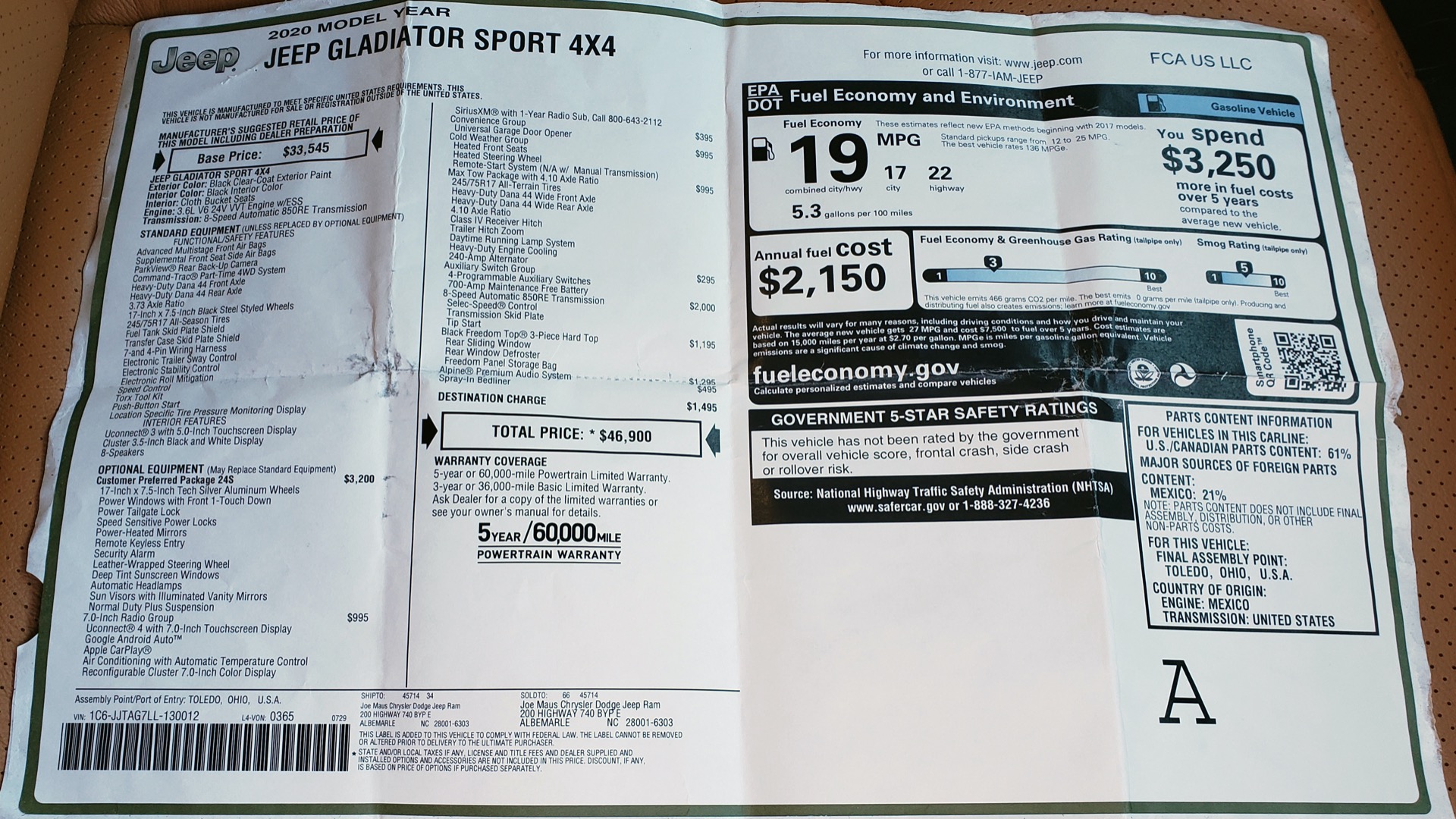 Used 2020 Jeep GLADIATOR SPORT S 4X4 / FREEDOM TOP / NAV / ALPINE / COLD WTHR for sale Sold at Formula Imports in Charlotte NC 28227 78