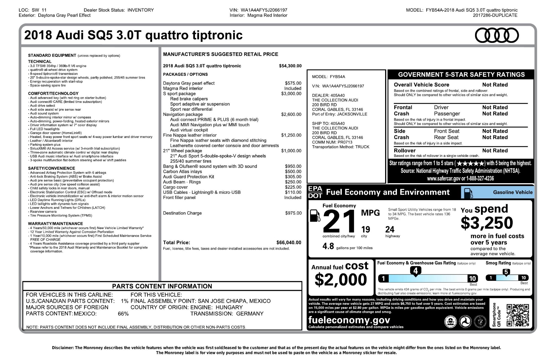 Used 2018 Audi SQ5 PREMIUM PLUS / S-SPORT / NAV / B&O SND / SUNROOF / REARVIEW for sale Sold at Formula Imports in Charlotte NC 28227 86