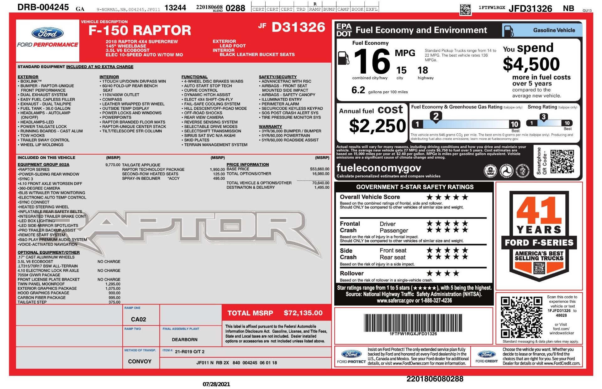 Used 2018 Ford F-150 RAPTOR 4X4 SUPERCREW / NAV / PANO-ROOF / REARVIEW for sale Sold at Formula Imports in Charlotte NC 28227 98