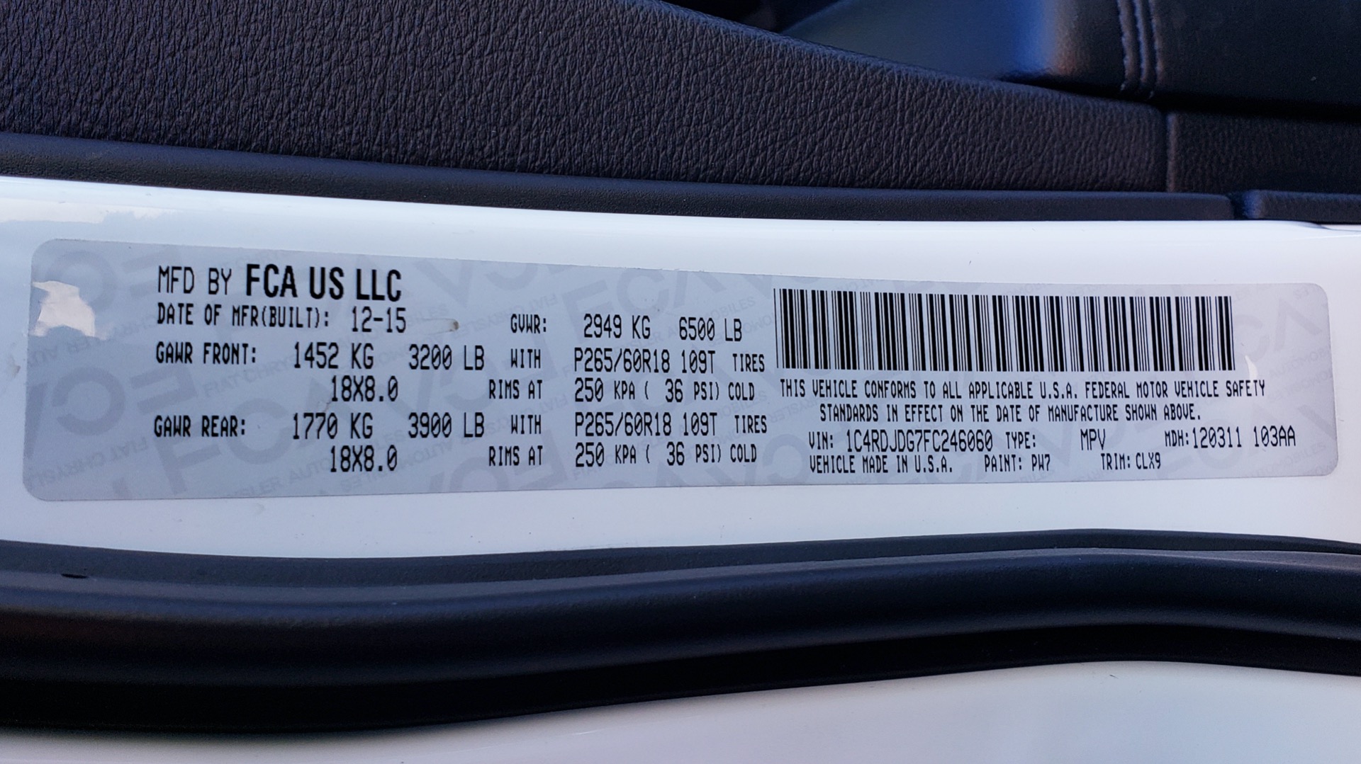 Used 2015 Dodge DURANGO LIMITED AWD / 3.6L V6 / 8-SPD AUTO / 3-ROW / REARVIEW for sale Sold at Formula Imports in Charlotte NC 28227 86