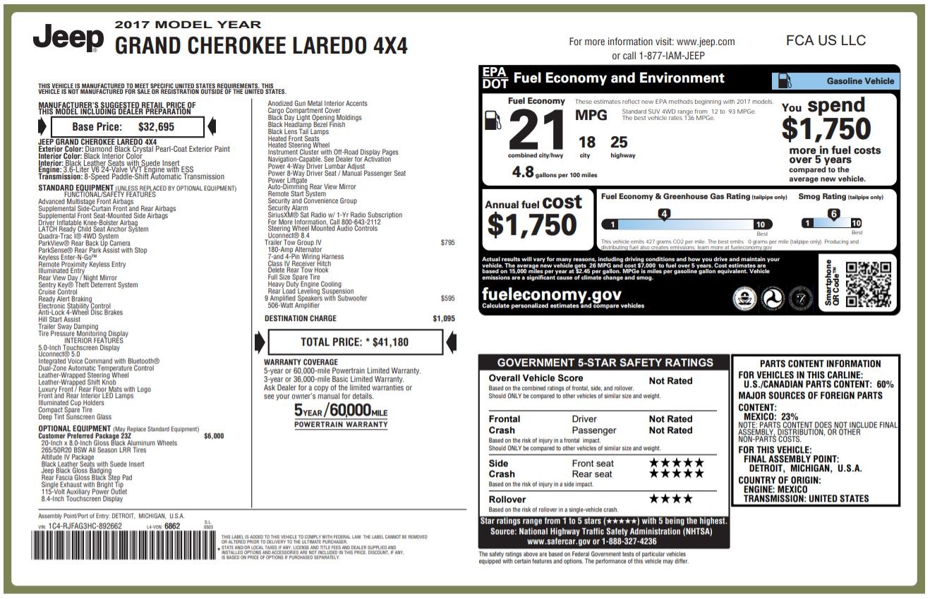 Used 2017 Jeep GRAND CHEROKEE LAREDO 4X4 W/ALTITUDE PKG / 3.6L / AUTO / UCONNECT 8.4IN DISPLAY for sale Sold at Formula Imports in Charlotte NC 28227 1