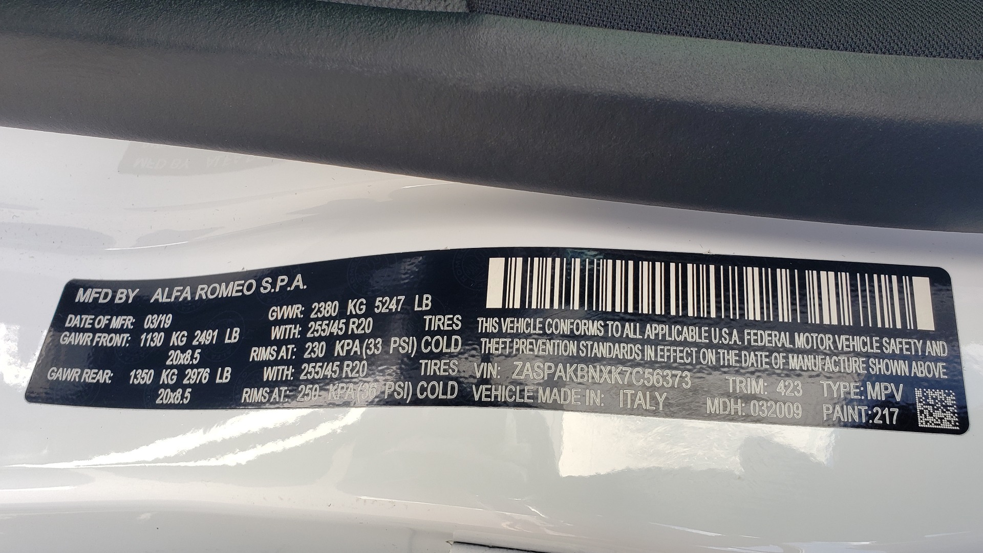 Used 2019 Alfa Romeo STELVIO TI SPORT AWD / 2.0L TURBO / 8-SPD AUTO / DRVR ASST / REARVIEW for sale Sold at Formula Imports in Charlotte NC 28227 90