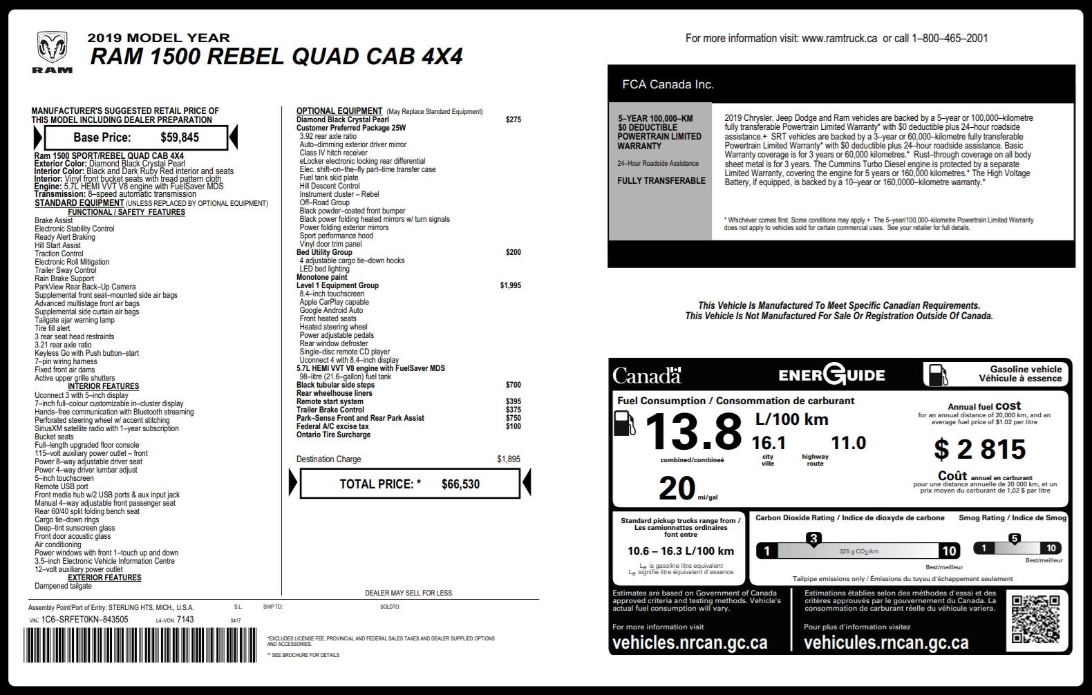Used 2019 Ram 1500 REBEL QUADCAB 4X4 / 5.7L HEMI / 8-SPD AUTO / REMOTE START / PARK ASSIST for sale Sold at Formula Imports in Charlotte NC 28227 77