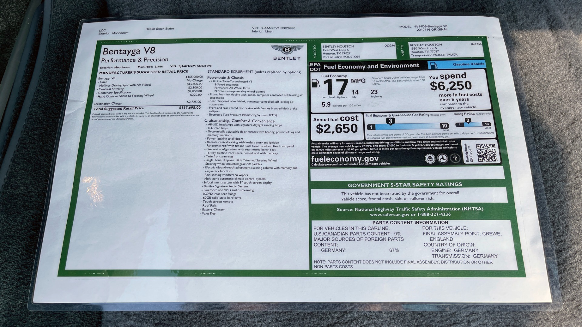 Used 2019 Bentley BENTAYGA V8 / AWD / NAV / SUNROOF / LED LIGHTING / PREMIUM AUDIO / REARVIEW for sale Sold at Formula Imports in Charlotte NC 28227 77