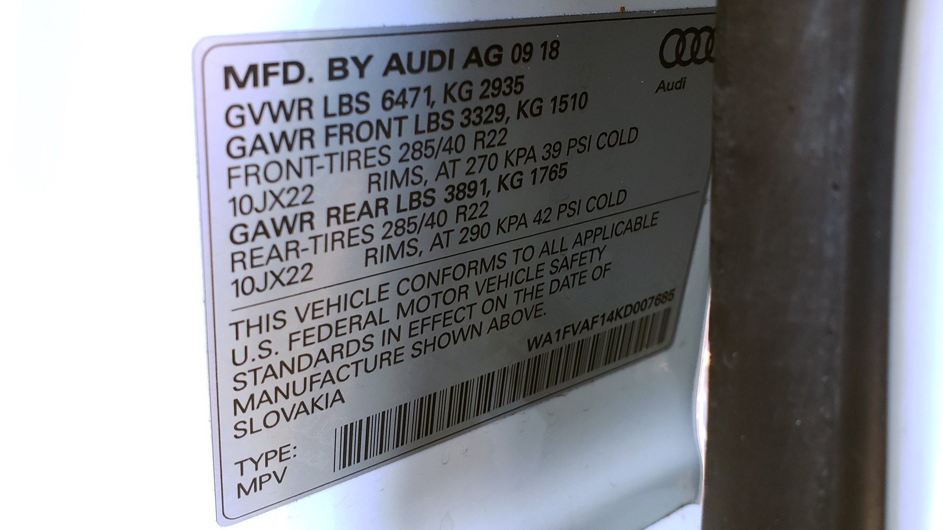 Used 2019 Audi Q8 PRESTIGE S-LINE / LUX PKG / ADAPT CHASSIS / YEAR ONE / CLD WTHR for sale Sold at Formula Imports in Charlotte NC 28227 103