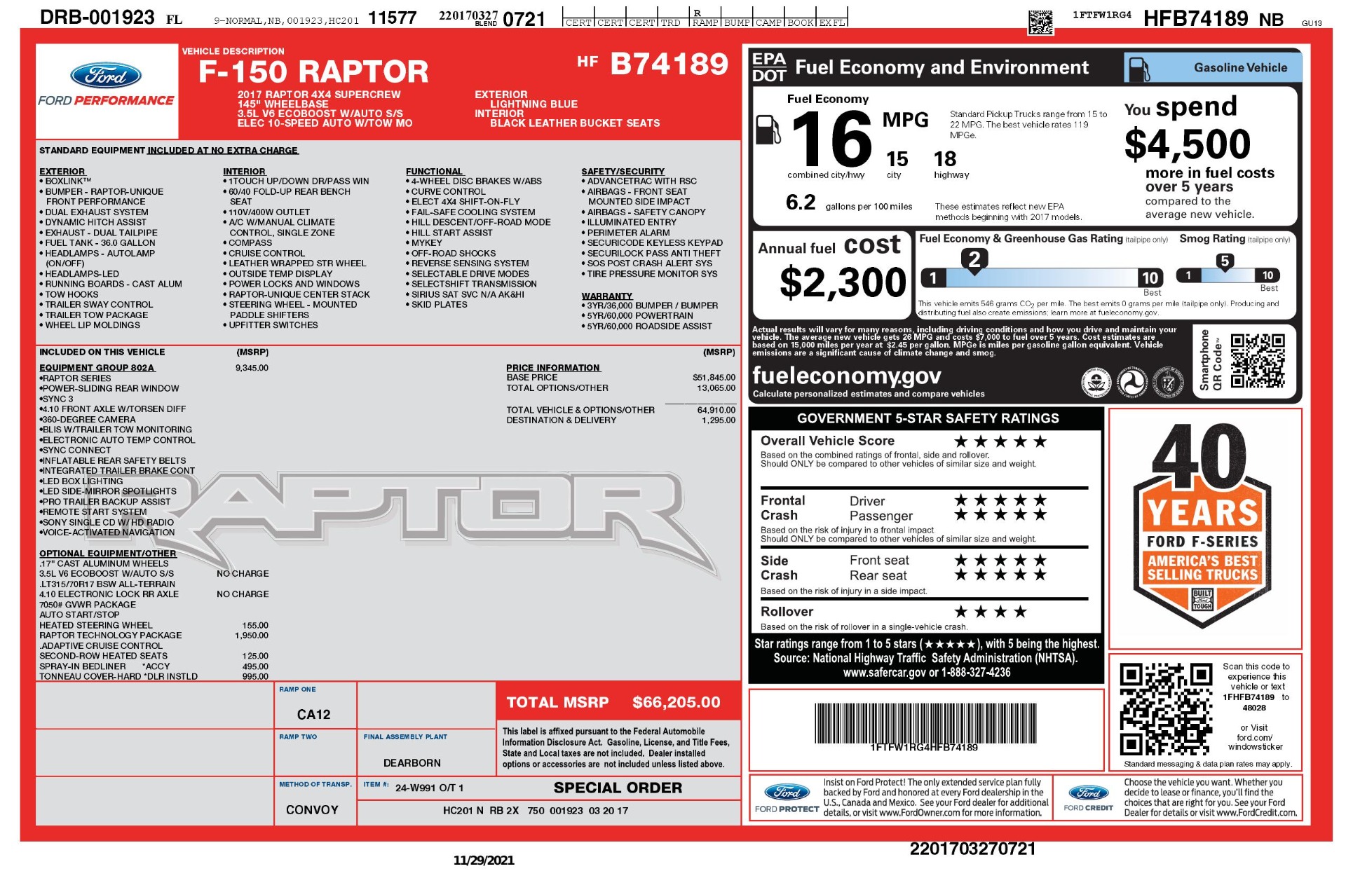 Used 2017 Ford F-150 RAPTOR SUPERCREW 4X4 3.5L / 10-SPD / TECH / SONY / PRO-TRAILER / REARVIEW for sale $54,495 at Formula Imports in Charlotte NC 28227 63