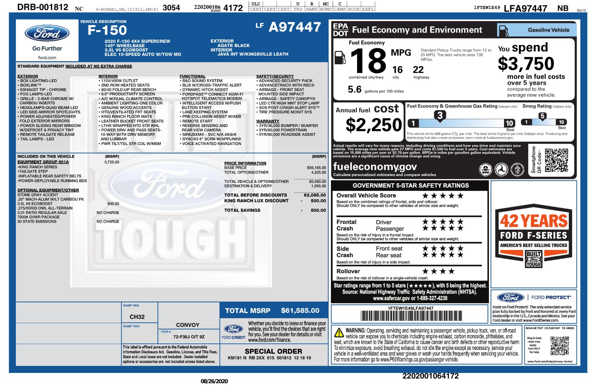 Used 2020 Ford F-150 KING RANCH 4X4 SUPERCREW / 3.5L ECOBOOST / B&O SND / REARVIEW for sale $53,995 at Formula Imports in Charlotte NC 28227 93