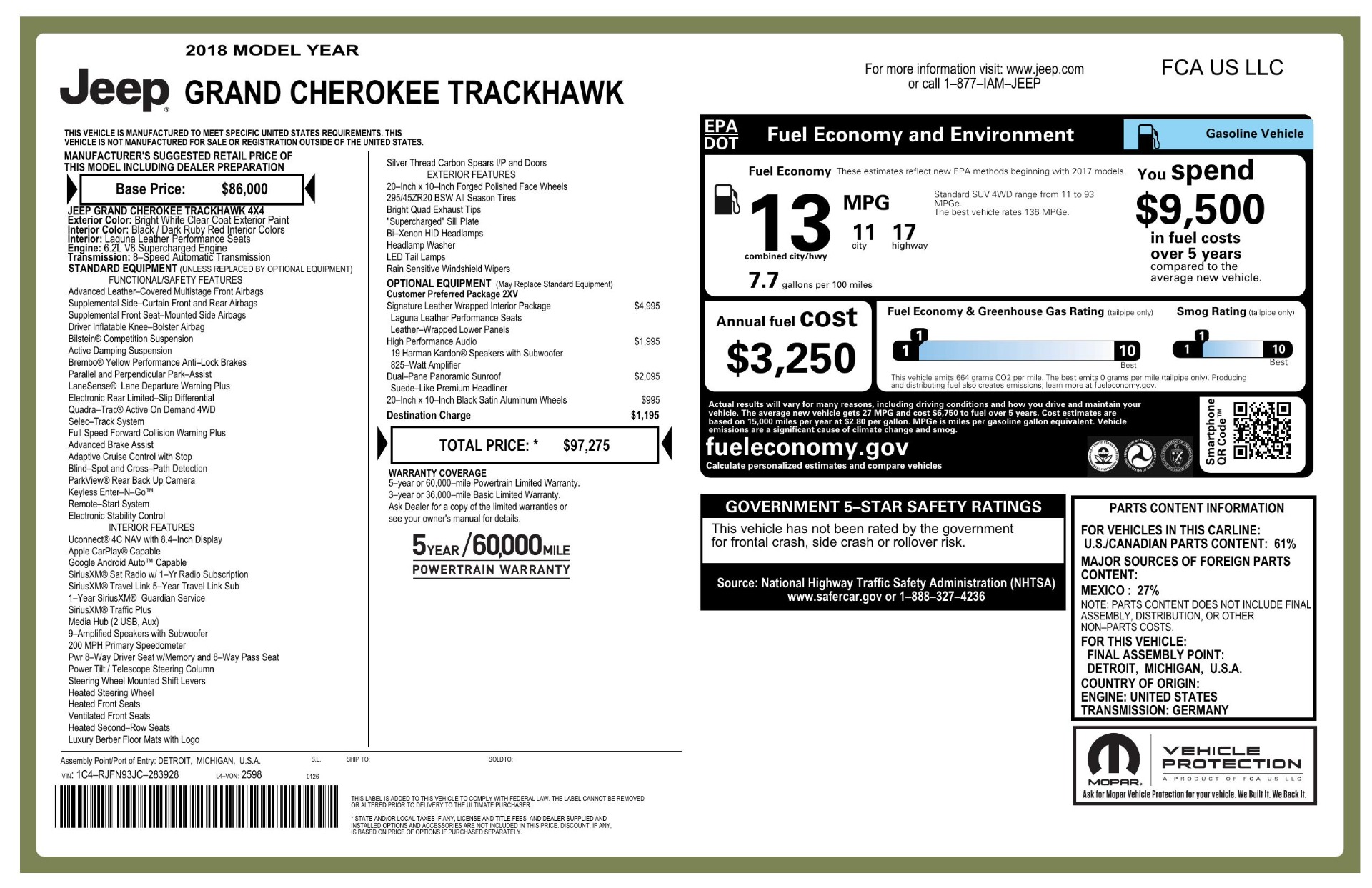 Used 2018 Jeep Grand Cherokee TRACKHAWK / SUPERCHARGED HEMI / SIGNATURE LEATHER / HARMAN KARDON AUDIO for sale $89,995 at Formula Imports in Charlotte NC 28227 51