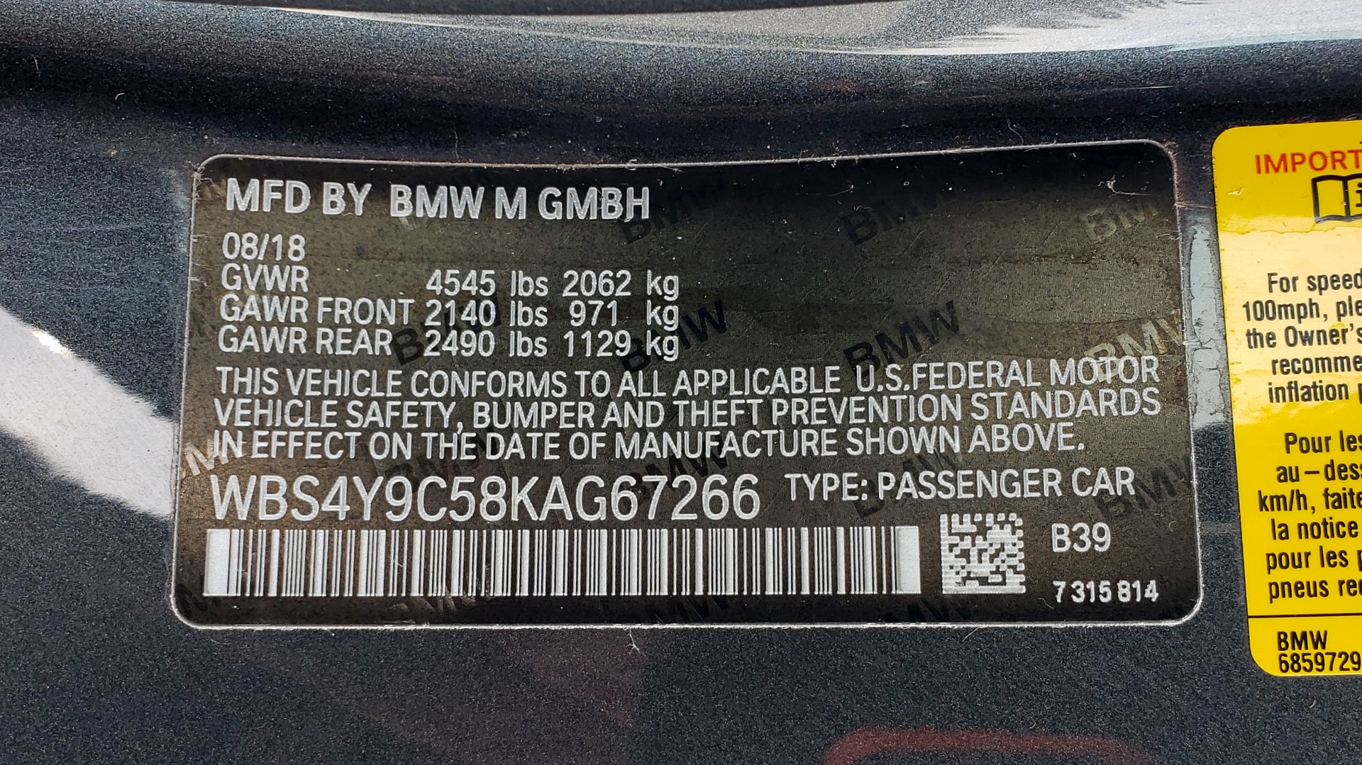 Used 2019 BMW M4 COUPE 3.0L 425HP / 7-SPD AUTO / NAV / 19-IN WHEELS / REARVIEW for sale Sold at Formula Imports in Charlotte NC 28227 95