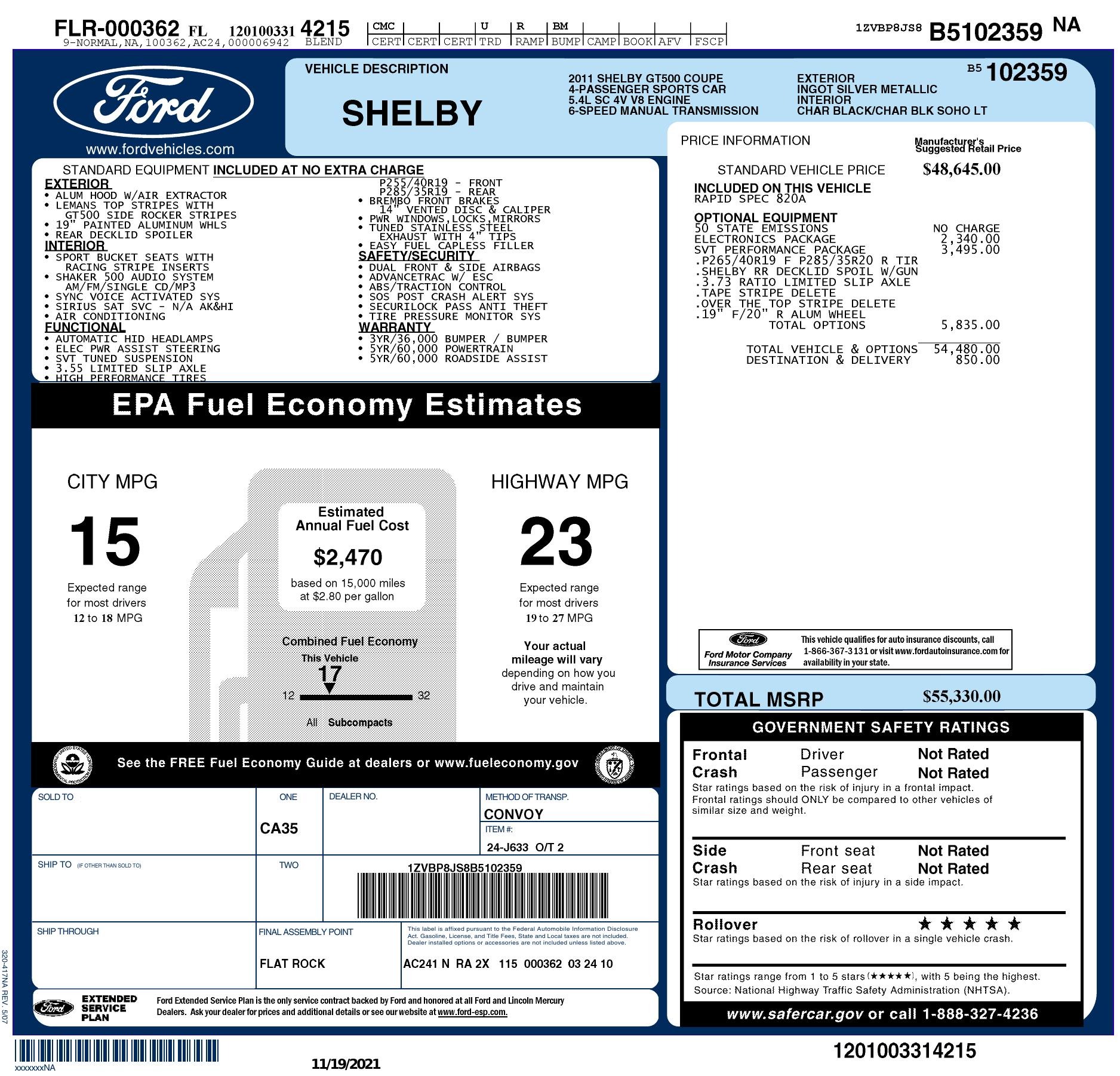 Used 2011 Ford MUSTANG GT500 COUPE / SVT PERF PKG / SHAKER 500 AUDIO / BREMBO BRAKES for sale $42,599 at Formula Imports in Charlotte NC 28227 89