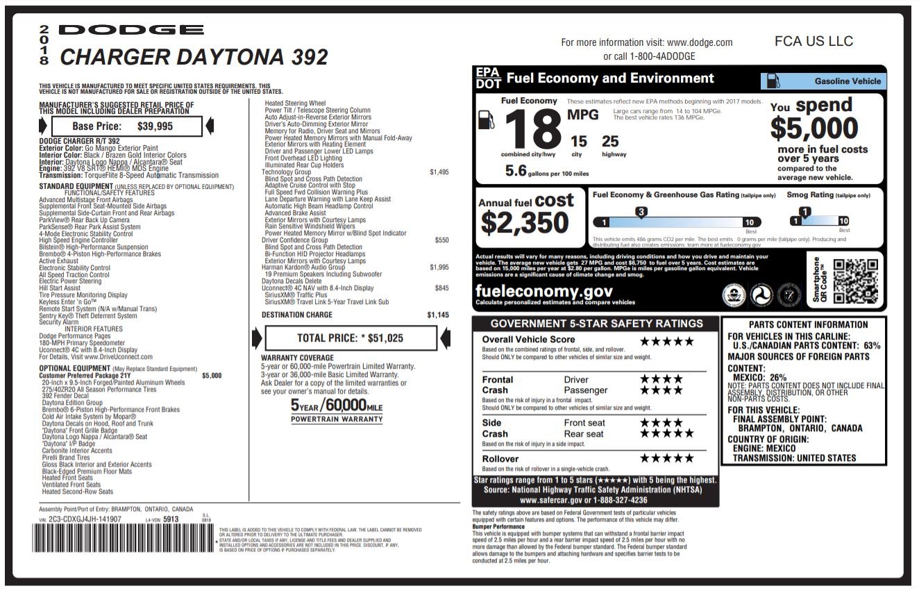 Used 2018 Dodge CHARGER DAYTONA 392 SEDAN / 6.4L HEMI / 8-SPD AUTO / TECH PKG / H/K SND / REARVIEW for sale Sold at Formula Imports in Charlotte NC 28227 70
