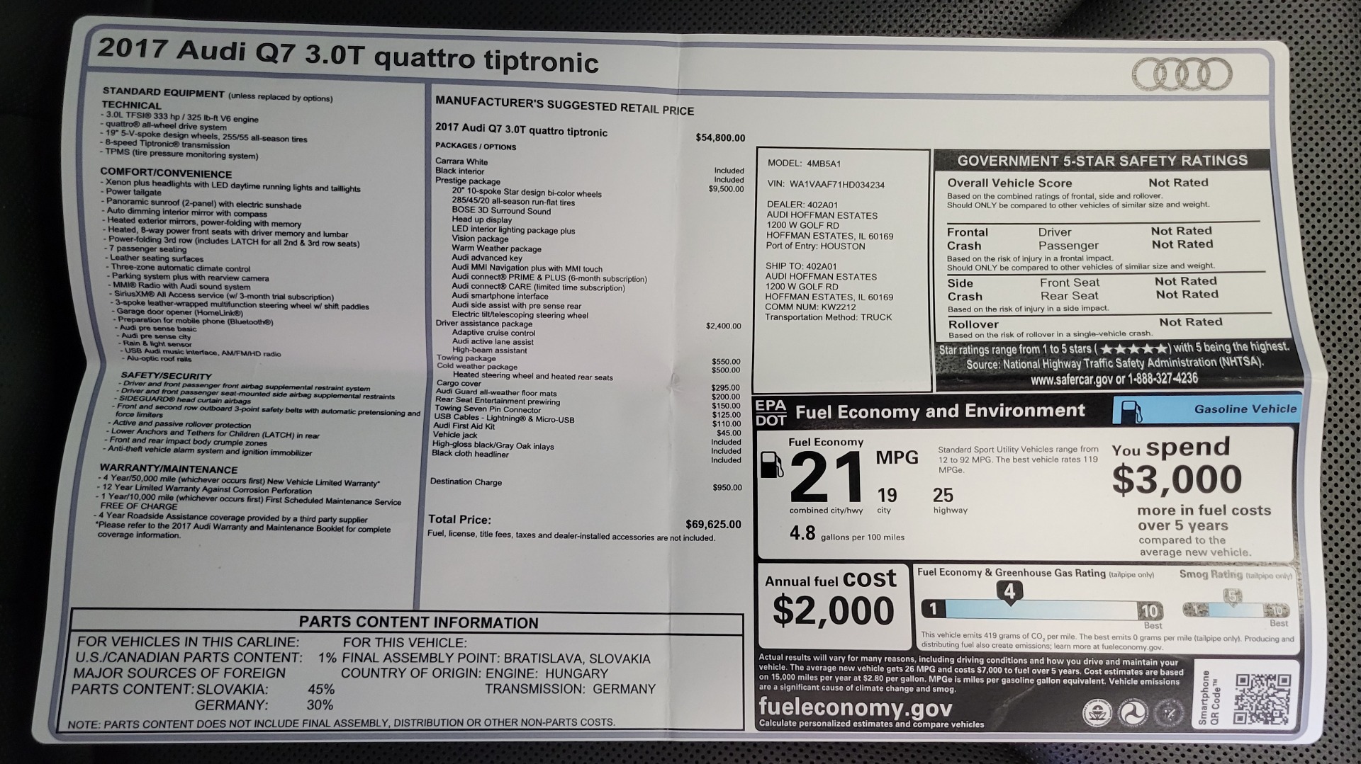 Used 2017 Audi Q7 PRESTIGE 3.0L SUV / NAV / DRVR ASST / CLD WTHR / SUNROOF / TOW / 3-ROW for sale $42,395 at Formula Imports in Charlotte NC 28227 94