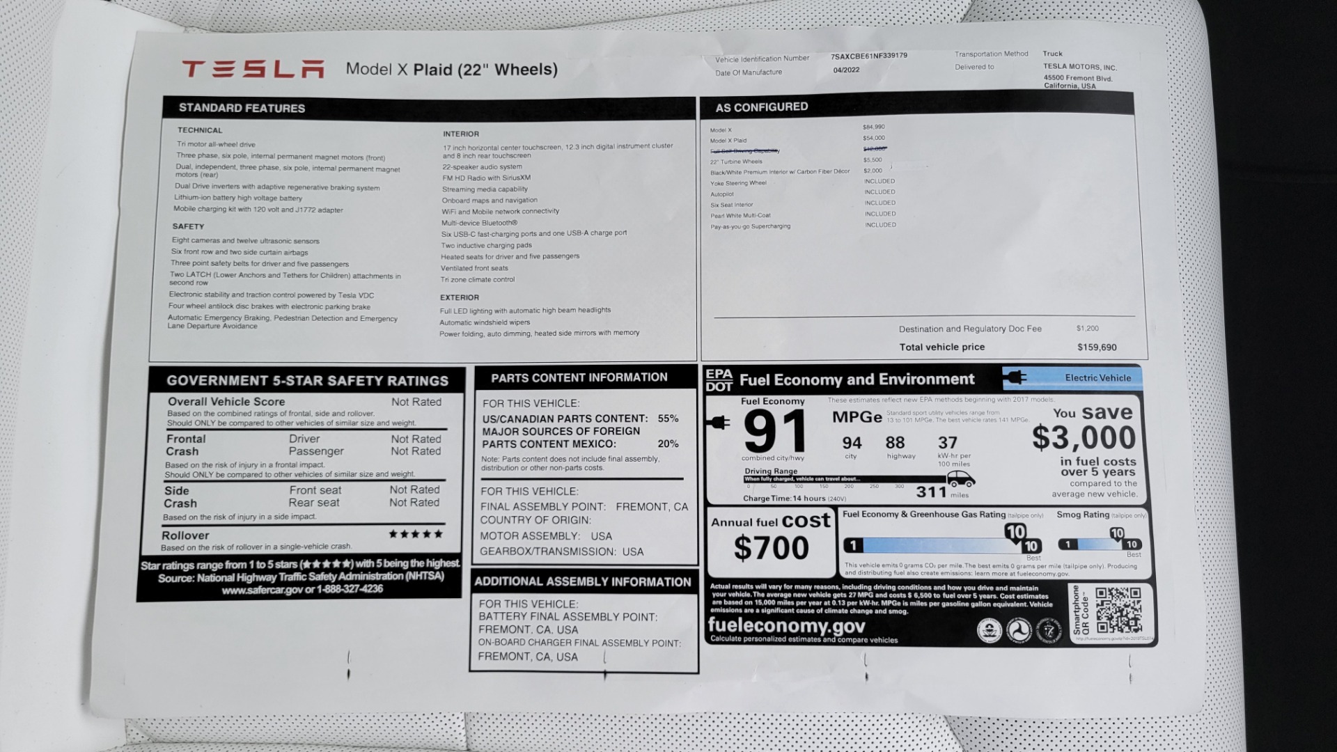 Used 2022 Tesla MODEL X PLAID 1020HP AWD SEDAN / NAV / GLASS ROOF / 3-ROWS / REARVIEW/ LOW MILES for sale Sold at Formula Imports in Charlotte NC 28227 81