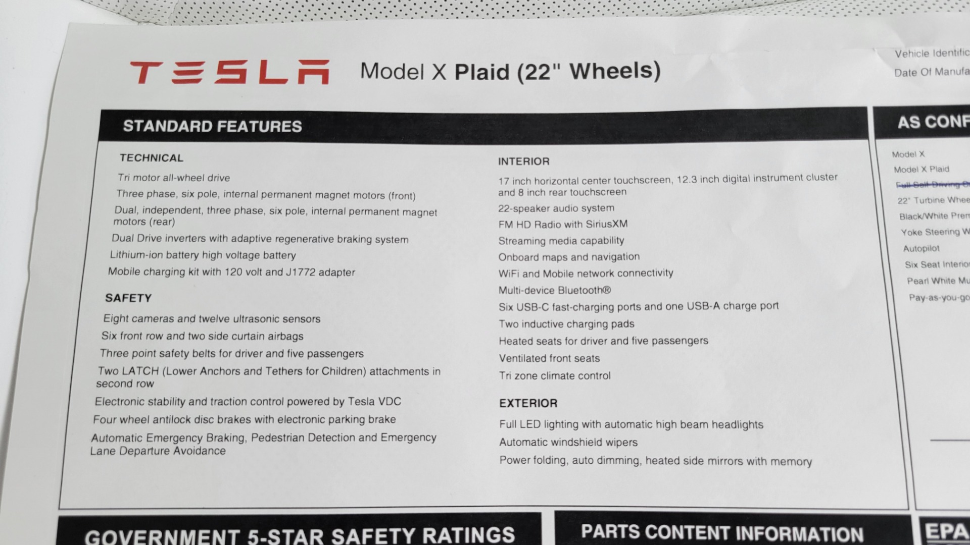 Used 2022 Tesla MODEL X PLAID 1020HP AWD SEDAN / NAV / GLASS ROOF / 3-ROWS / REARVIEW/ LOW MILES for sale Sold at Formula Imports in Charlotte NC 28227 83