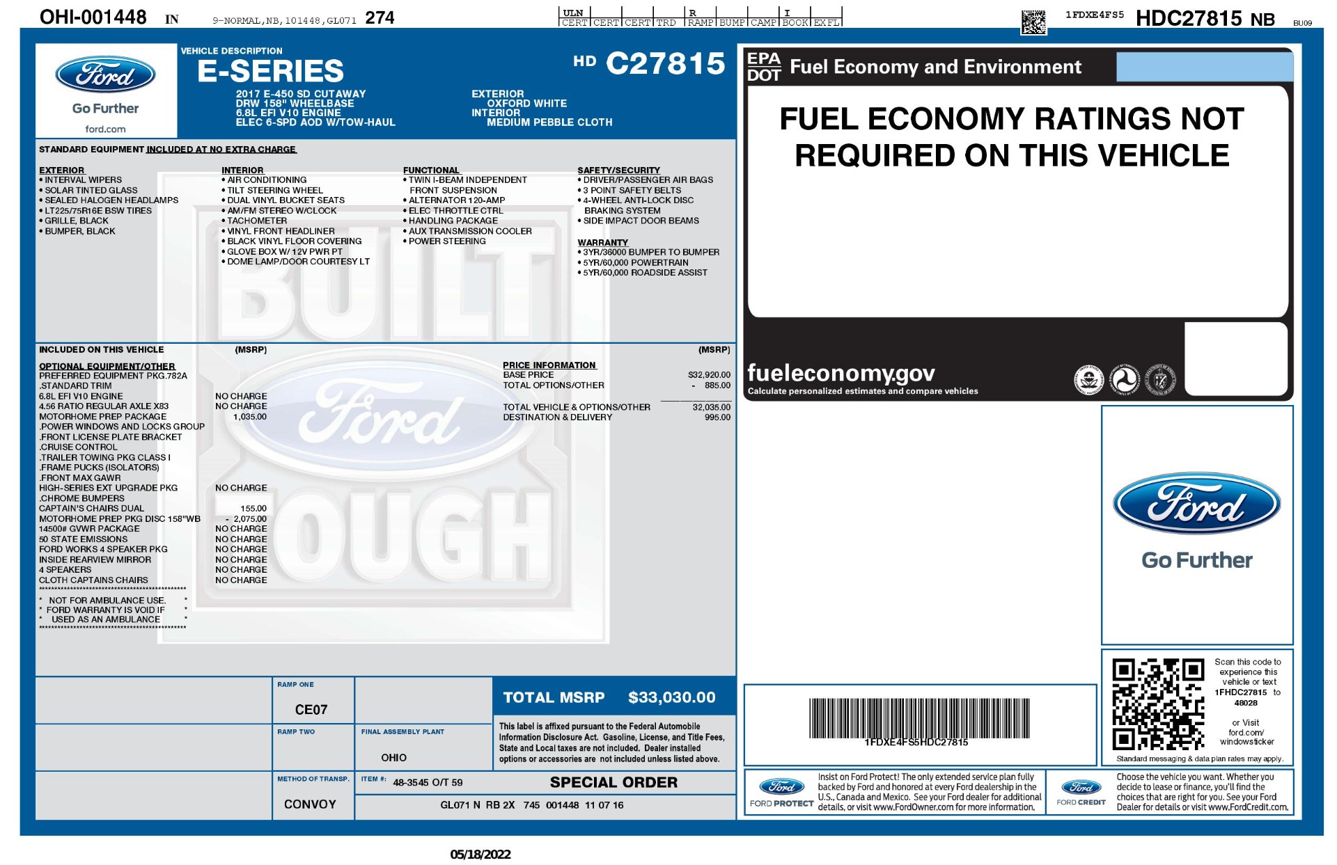 Used 2017 Ford E-SERIES CUTAWAY E-450 26H FREEDOM ELITE MOTORHOME / 6.8L V10 / ROOF LADDER for sale Sold at Formula Imports in Charlotte NC 28227 80