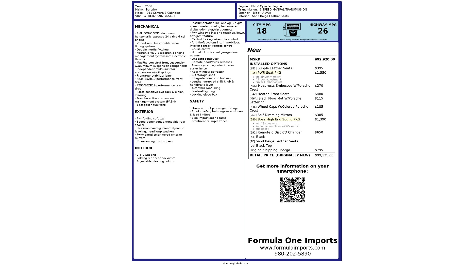 Used 2006 Porsche 911 CARRERA S CABRIOLET / BOSE / CD CHANGER / PWR SEAT PKG / HTD STS for sale $60,999 at Formula Imports in Charlotte NC 28227 82