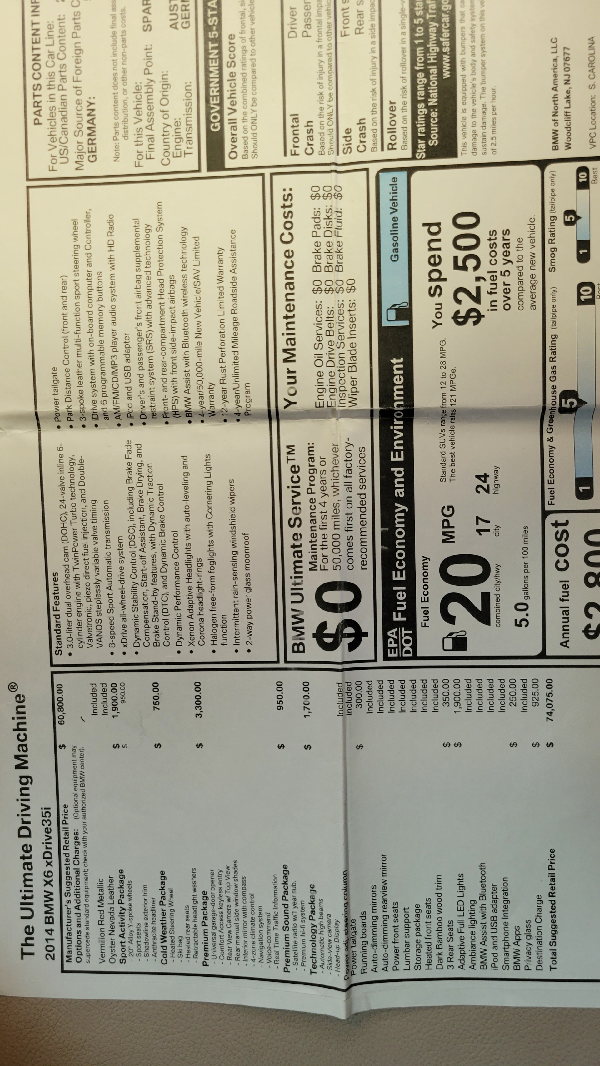Used 2014 BMW X6 XDRIVE35I / PREMIUM / NAV / SUNROOF / PREM SND / CAMERA for sale Sold at Formula Imports in Charlotte NC 28227 95