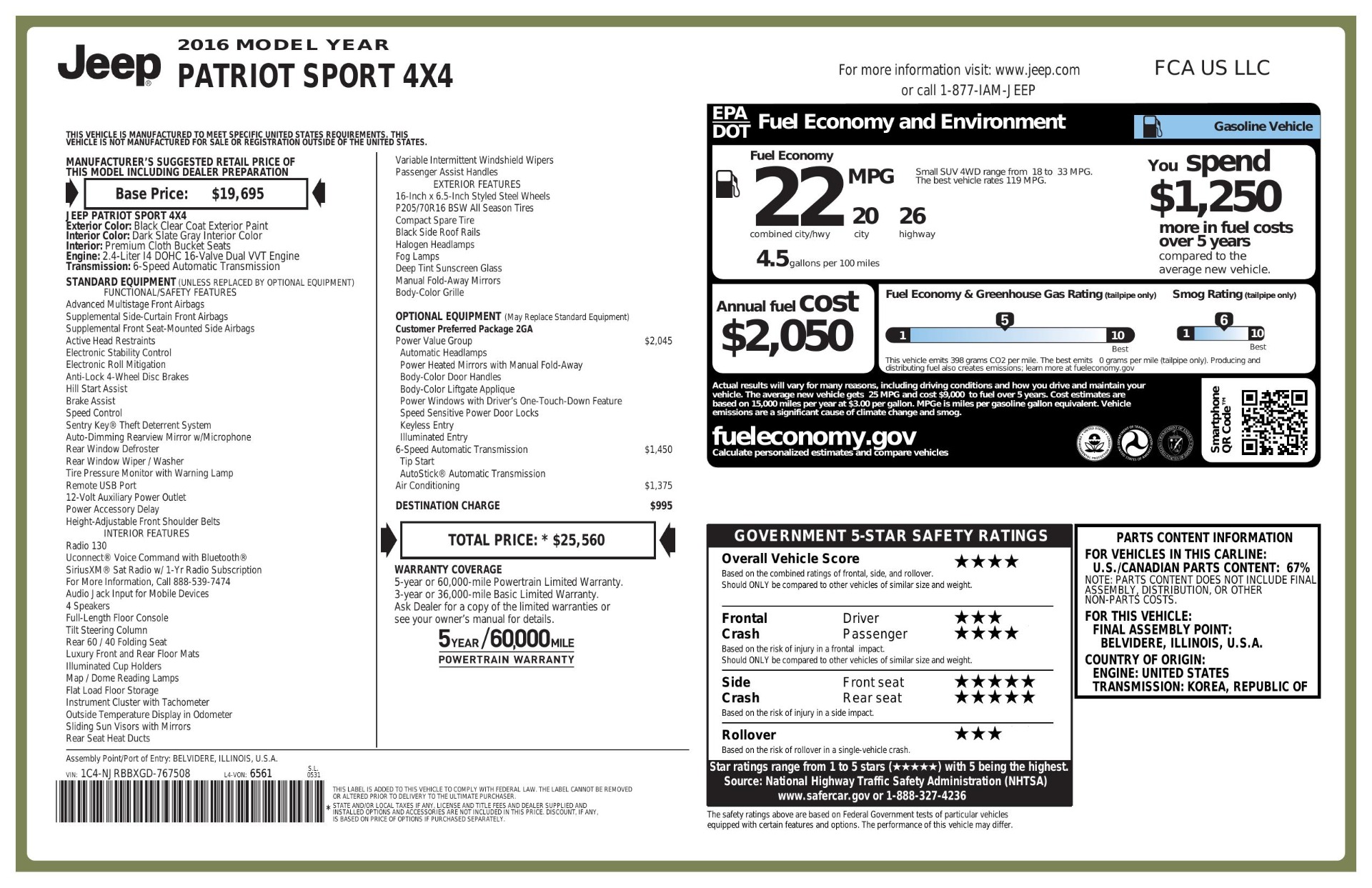 Used 2016 Jeep Patriot Sport SE / 6SPEED AUTO / POWER GROUP / CLOTH / KEYLESS ENTRY for sale Sold at Formula Imports in Charlotte NC 28227 65