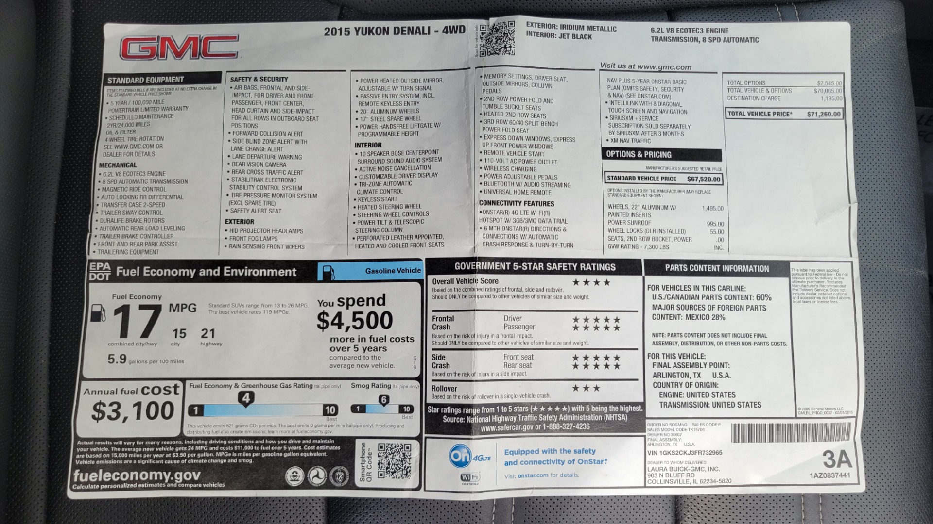 Used 2015 GMC YUKON DENALI 4WD / 6.2L / 8-SPD / NAV / BOSE / SUNROOF / CAMERA / 3-ROW for sale Sold at Formula Imports in Charlotte NC 28227 107