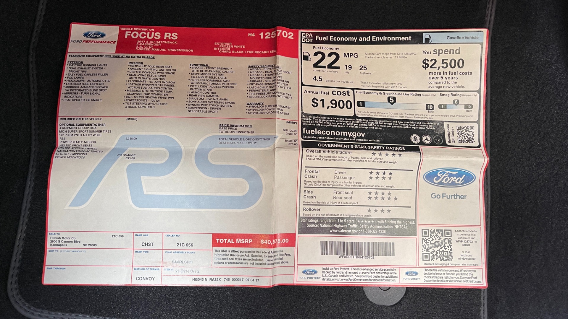 Used 2017 Ford Focus RS / SUNROOF / RS2 PACKAGE / RECAROS / MBRP EXHAUST / ALL WHEEL DRIVE for sale Sold at Formula Imports in Charlotte NC 28227 61