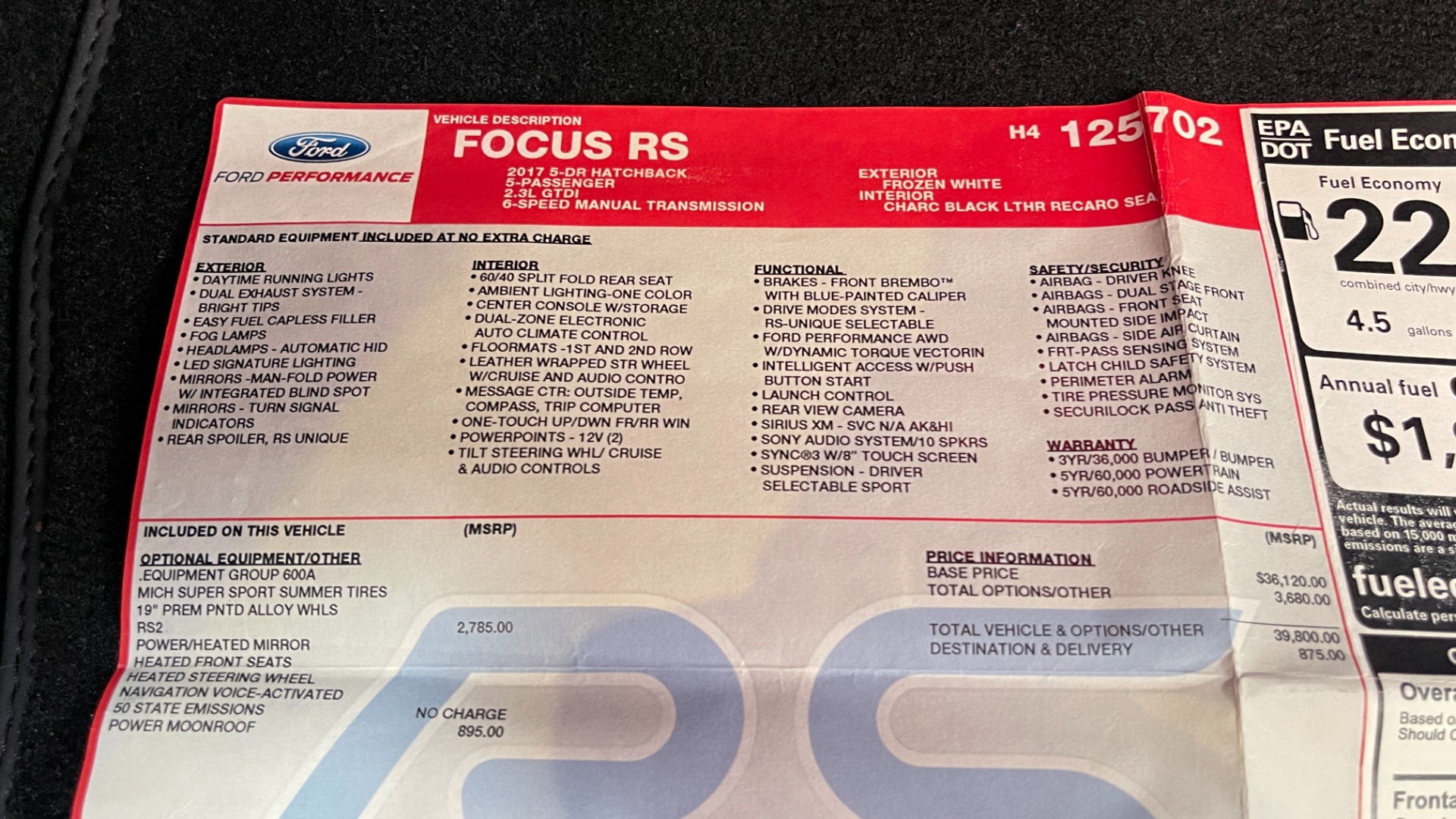 Used 2017 Ford Focus RS / SUNROOF / RS2 PACKAGE / RECAROS / MBRP EXHAUST / ALL WHEEL DRIVE for sale Sold at Formula Imports in Charlotte NC 28227 62