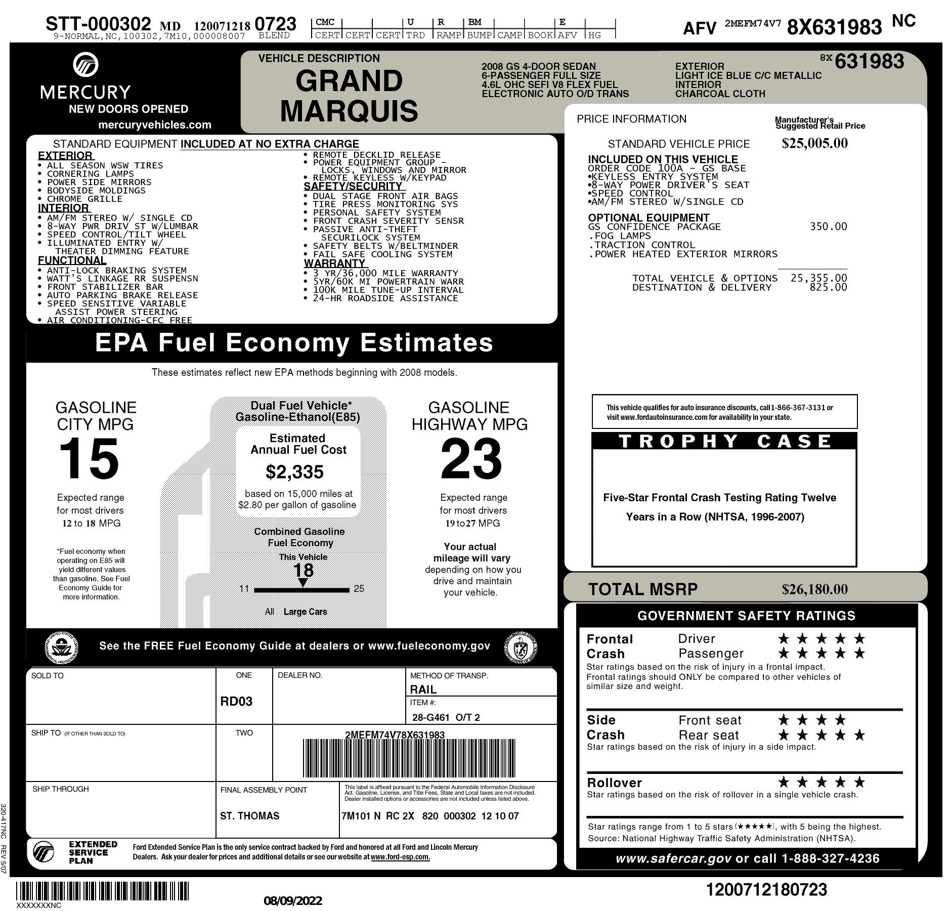 Used 2008 Mercury Grand Marquis GS / KEYLESS ENTRY / 8 WAY DRIVER SEAT / GS CONFIDENCE for sale $11,999 at Formula Imports in Charlotte NC 28227 48