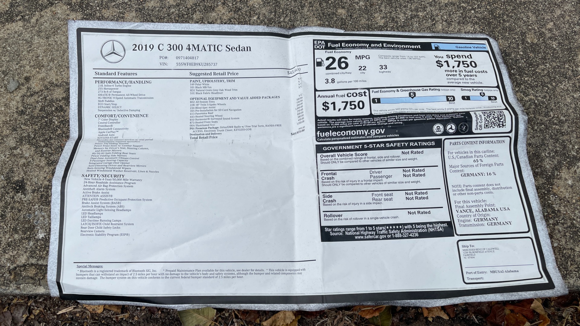 Used 2019 Mercedes-Benz C-Class C300 / PANORAMIC ROOF / BURMESTER / BLIND SPOT / HEATED STEERING AND SEATS for sale Sold at Formula Imports in Charlotte NC 28227 39