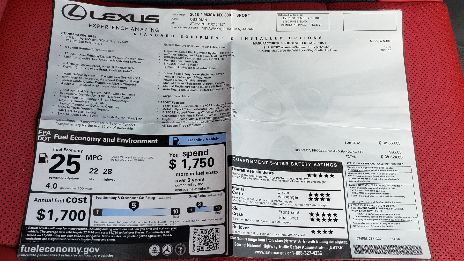 Used 2018 Lexus NX 300 F-SPORT / LEATHER / ACCY PKG / 18IN WHEELS for sale Sold at Formula Imports in Charlotte NC 28227 87