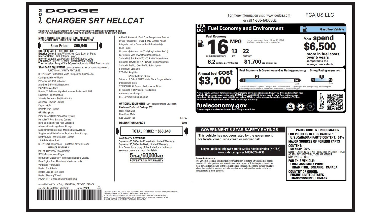 Used 2016 Dodge Charger SRT Hellcat for sale Sold at Formula Imports in Charlotte NC 28227 91