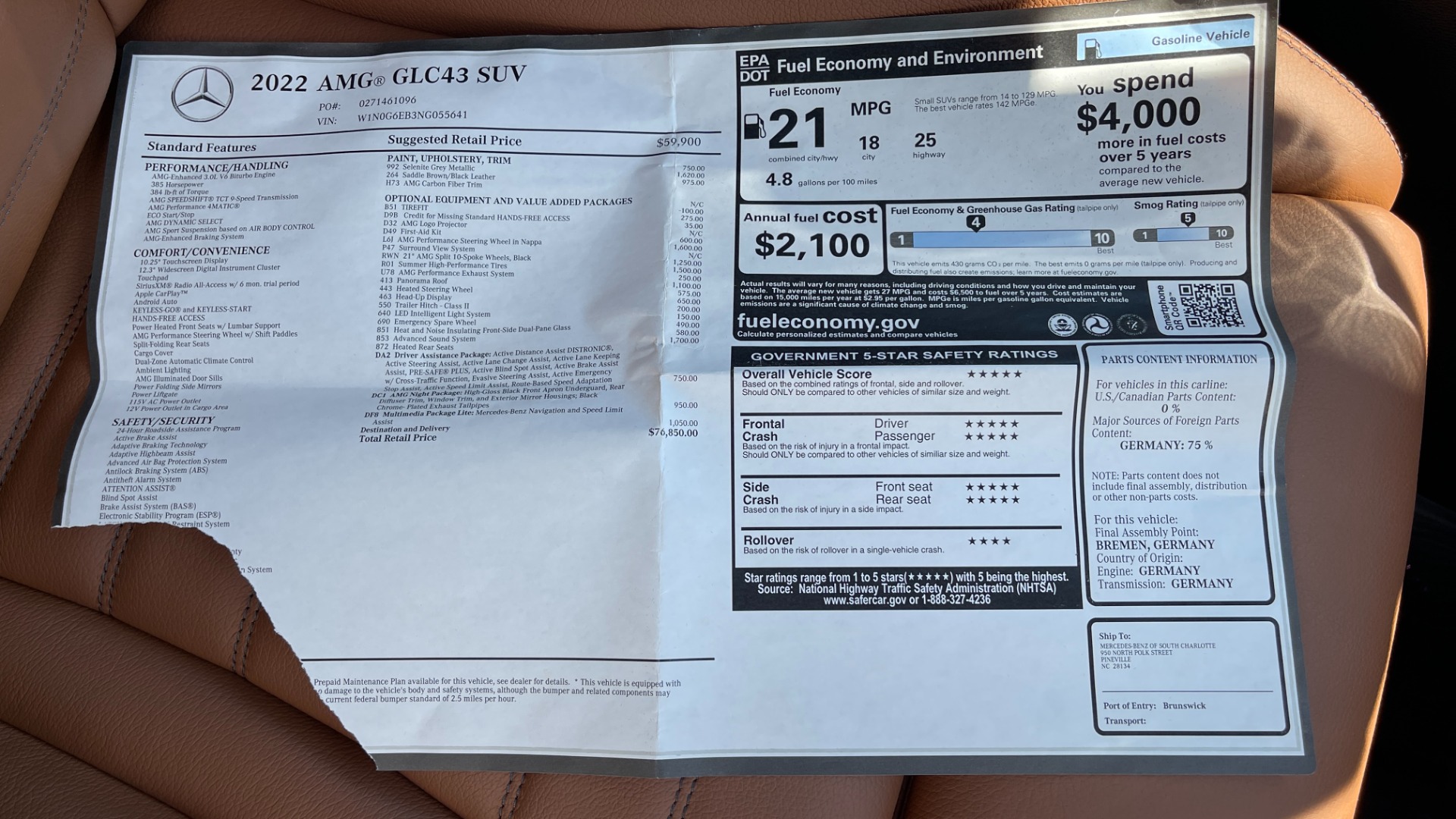 Used 2022 Mercedes-Benz GLC AMG GLC 43 / CARBON FIBER / HEADS UP DISPLAY / ADVANCED SOUND / AMG EXHAUST for sale Sold at Formula Imports in Charlotte NC 28227 51