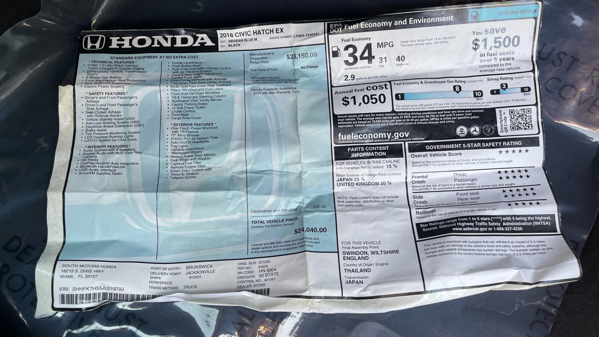 Used 2018 Honda Civic Hatchback EX / LEATHER / BACKUP CAMERA / ALLOY WHEELS for sale $26,495 at Formula Imports in Charlotte NC 28227 48