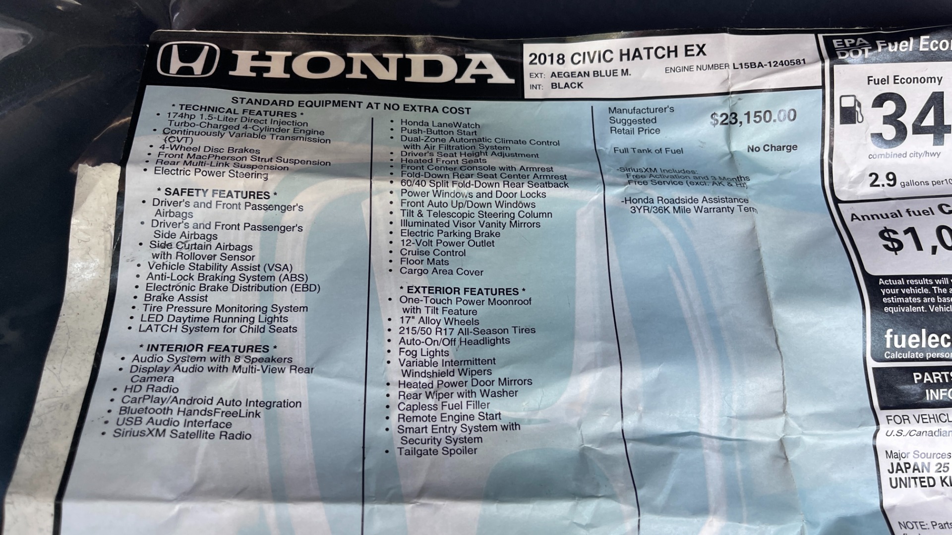 Used 2018 Honda Civic Hatchback EX / LEATHER / BACKUP CAMERA / ALLOY WHEELS for sale Sold at Formula Imports in Charlotte NC 28227 49