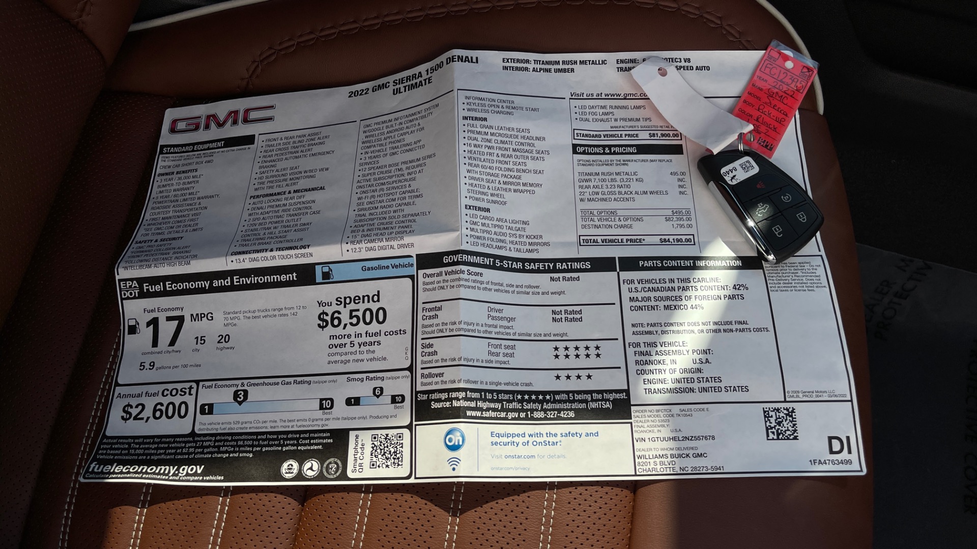 Used 2022 GMC Sierra 1500 DENALI ULTIMATE / 6.2L V8 / 22IN WHEELS / LEATHER / COOLED SEATS for sale Sold at Formula Imports in Charlotte NC 28227 64