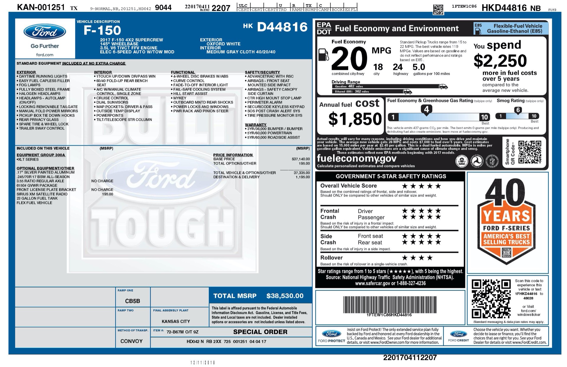 Used 2017 Ford F-150 XLT 4x2 SUPERCREW / V6 / AUTO / 145 WB / 5.6 BED for sale Sold at Formula Imports in Charlotte NC 28227 83