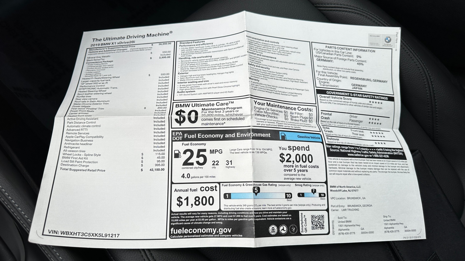Used 2019 BMW X1 xDrive28i / PANORAMIC ROOF / HEATED SEATS / REVIEW CAMERA / LANE DEPARTURE for sale Sold at Formula Imports in Charlotte NC 28227 50